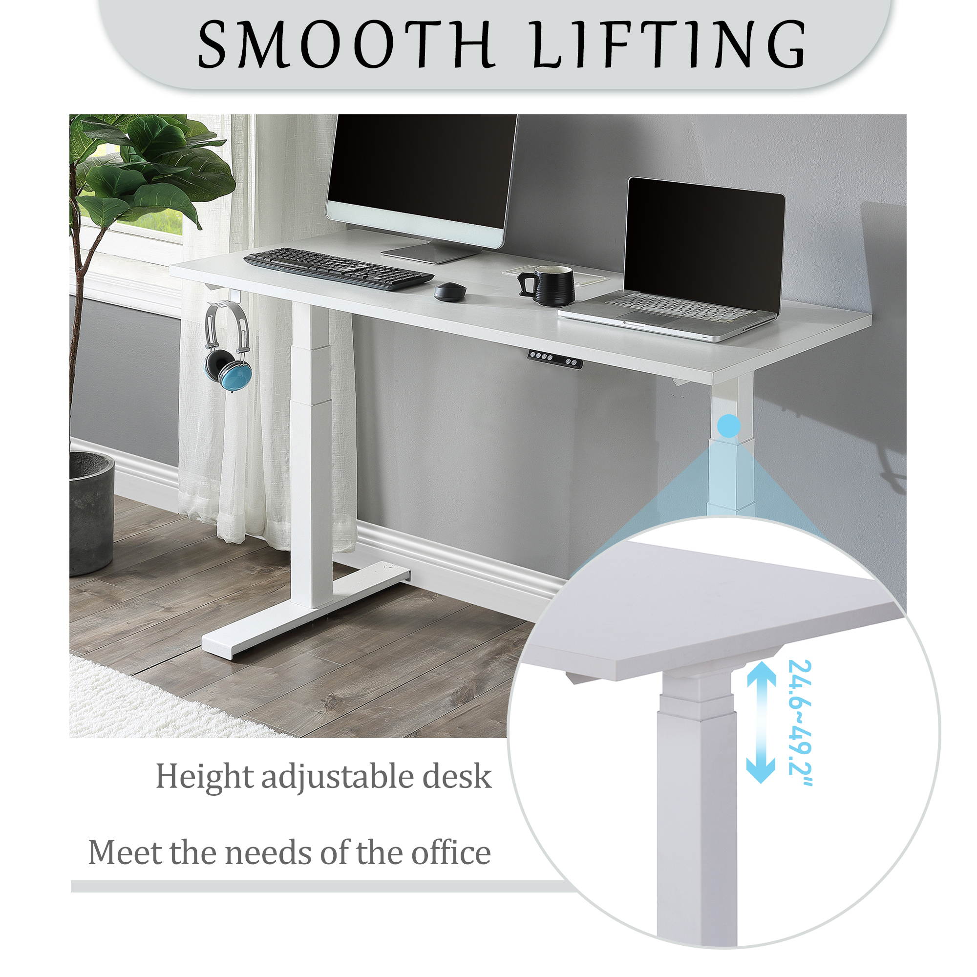 59" Home Office Height Adjustable Electric Standing Desk Modern Design Computer Table for Healthy Working Black