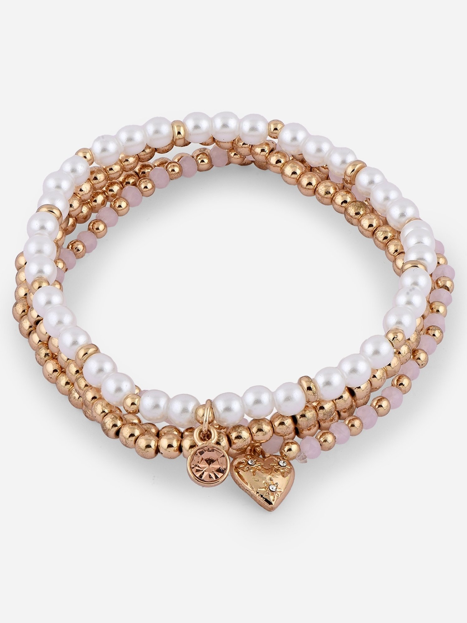 ToniQ Pearl Fusion Wear Alloy Multi Stretch Bracelet for Women - Set of 4