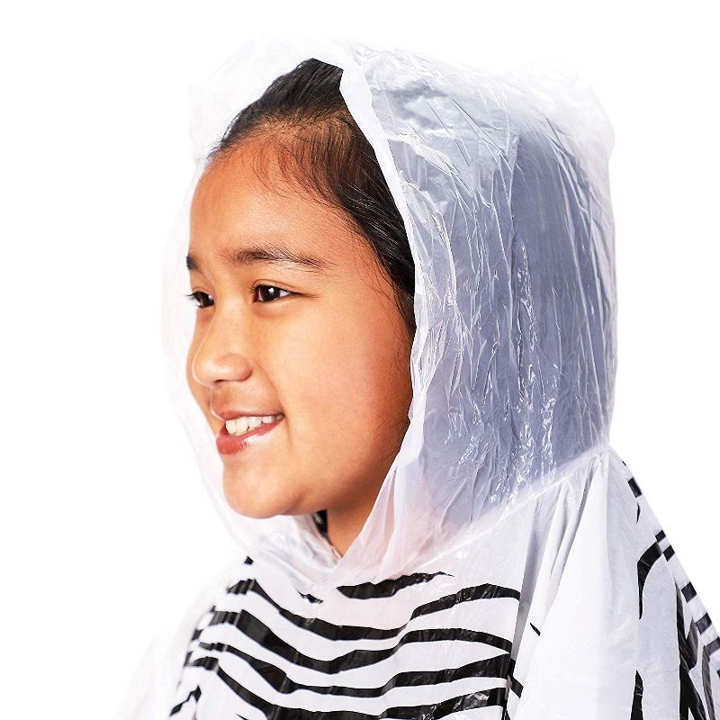 Juvale 12 Pack Kids Disposable Rain Ponchos - Emergency Waterproof Raincoat with Hood,  Zebra & Tiger Print