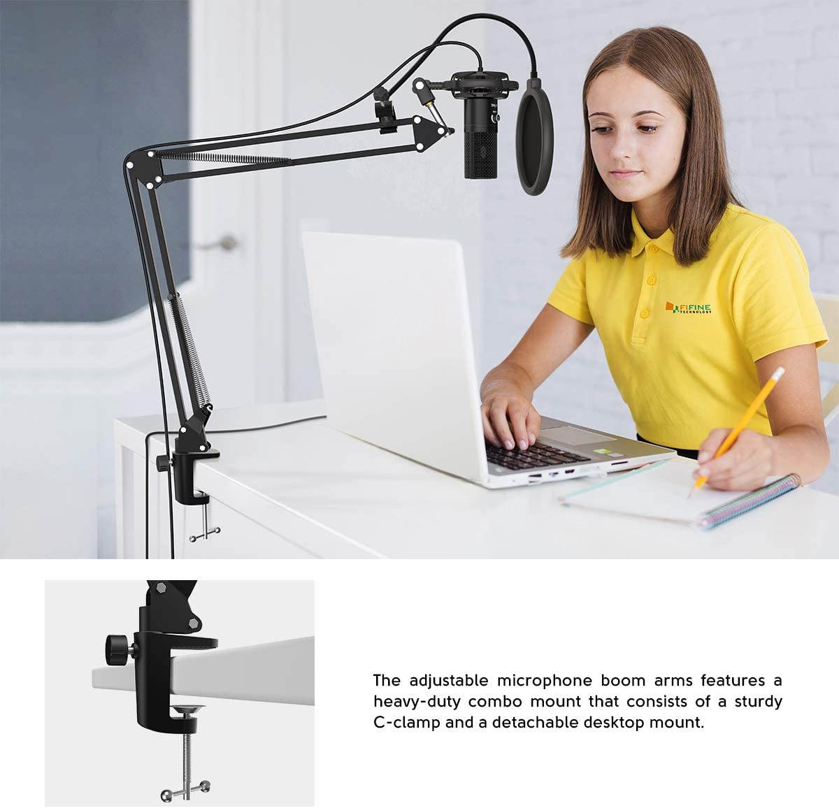 Studio Condenser USB Microphone Computer PC Microphone Kit with Adjustable Scissor Arm Stand Shock Mount for Instruments Voice Overs Recording Podcasting YouTube Karaoke Gaming Streaming
