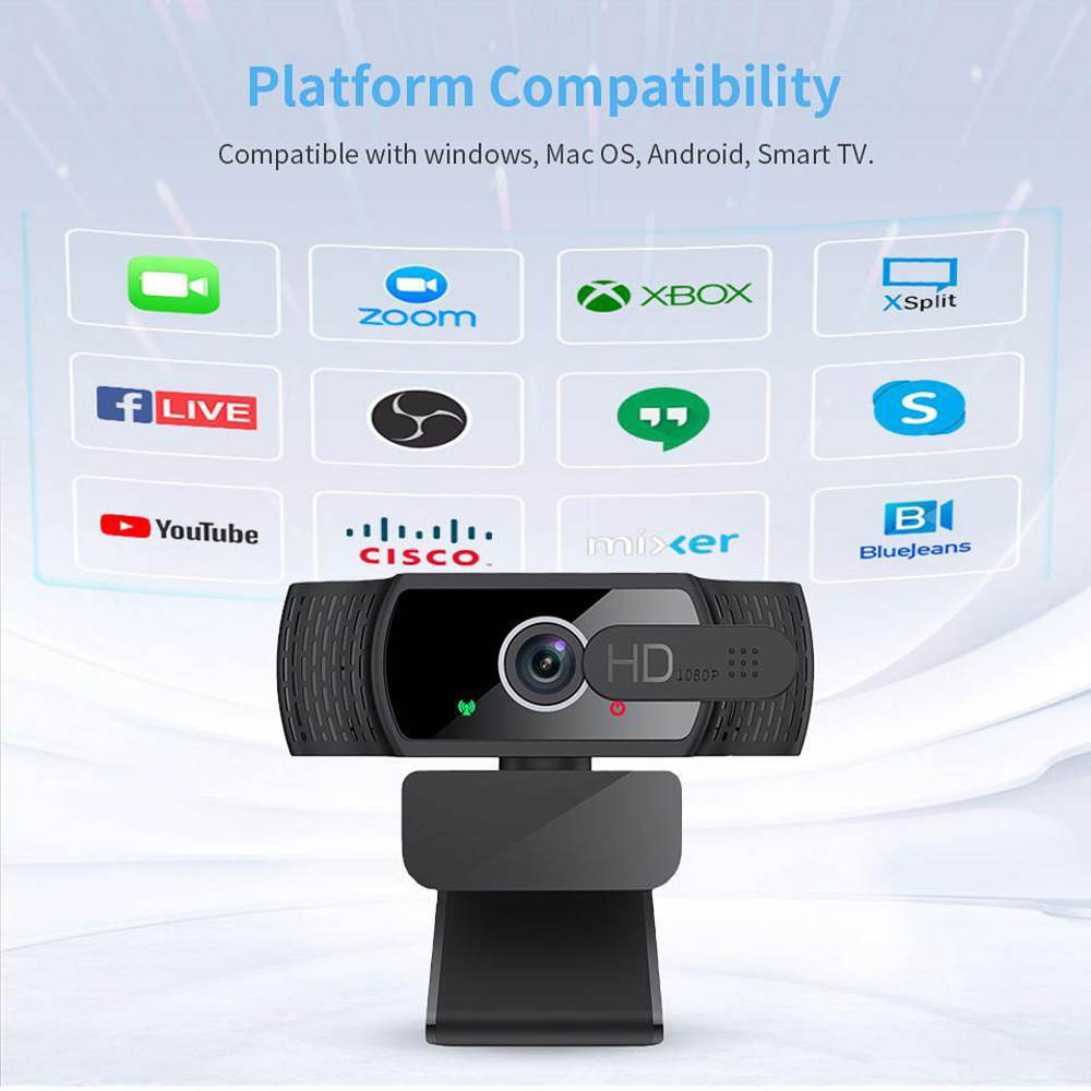 Vicabo 1080P Webcam Built in Microphone, Full HD PC / Laptop Web Camera, Automatic Light Correction, USB 2.0 Plug & Play for Live Streaming, Video Calls, Online Lessons, Conference, Games