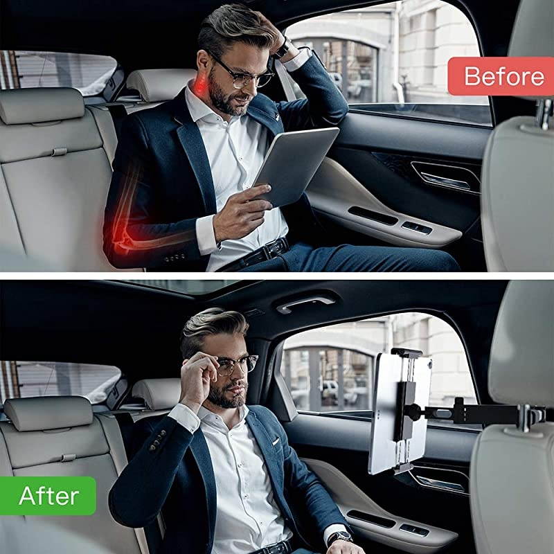 Car Headrest Mount Holder Universal for iPad ProAirMini Tablets Nintendo Switch iPhone Samsung GalaxyNote Smartphones Compatible with 45quot to 129quot Device 360&deg; Rotation