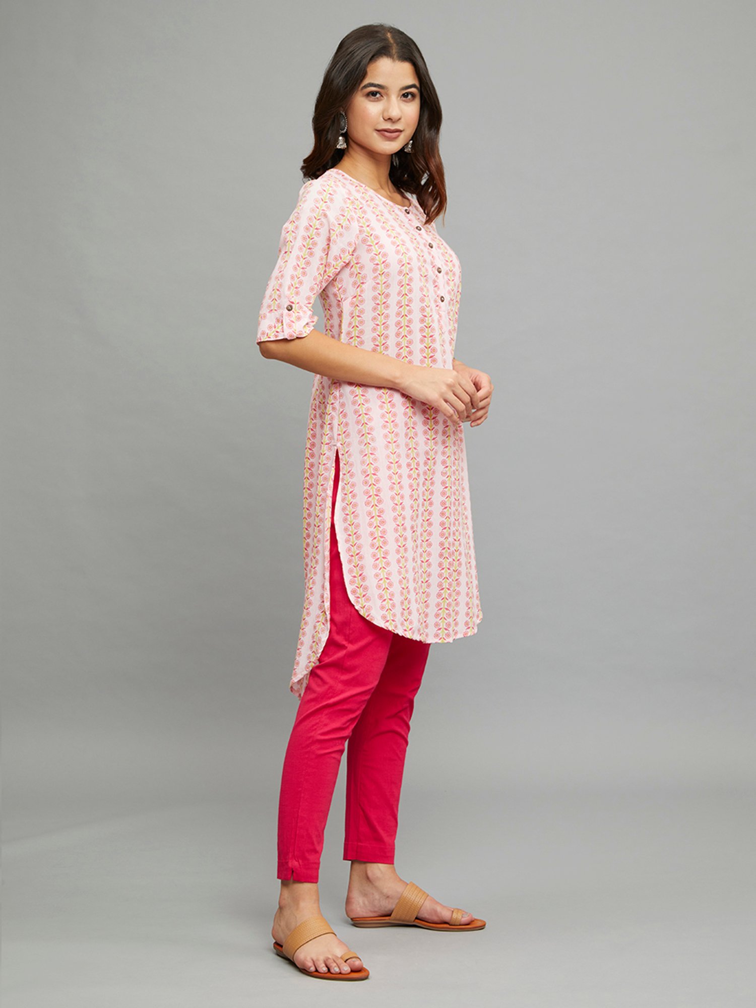 paislei Light Pink Printed High low Kurta