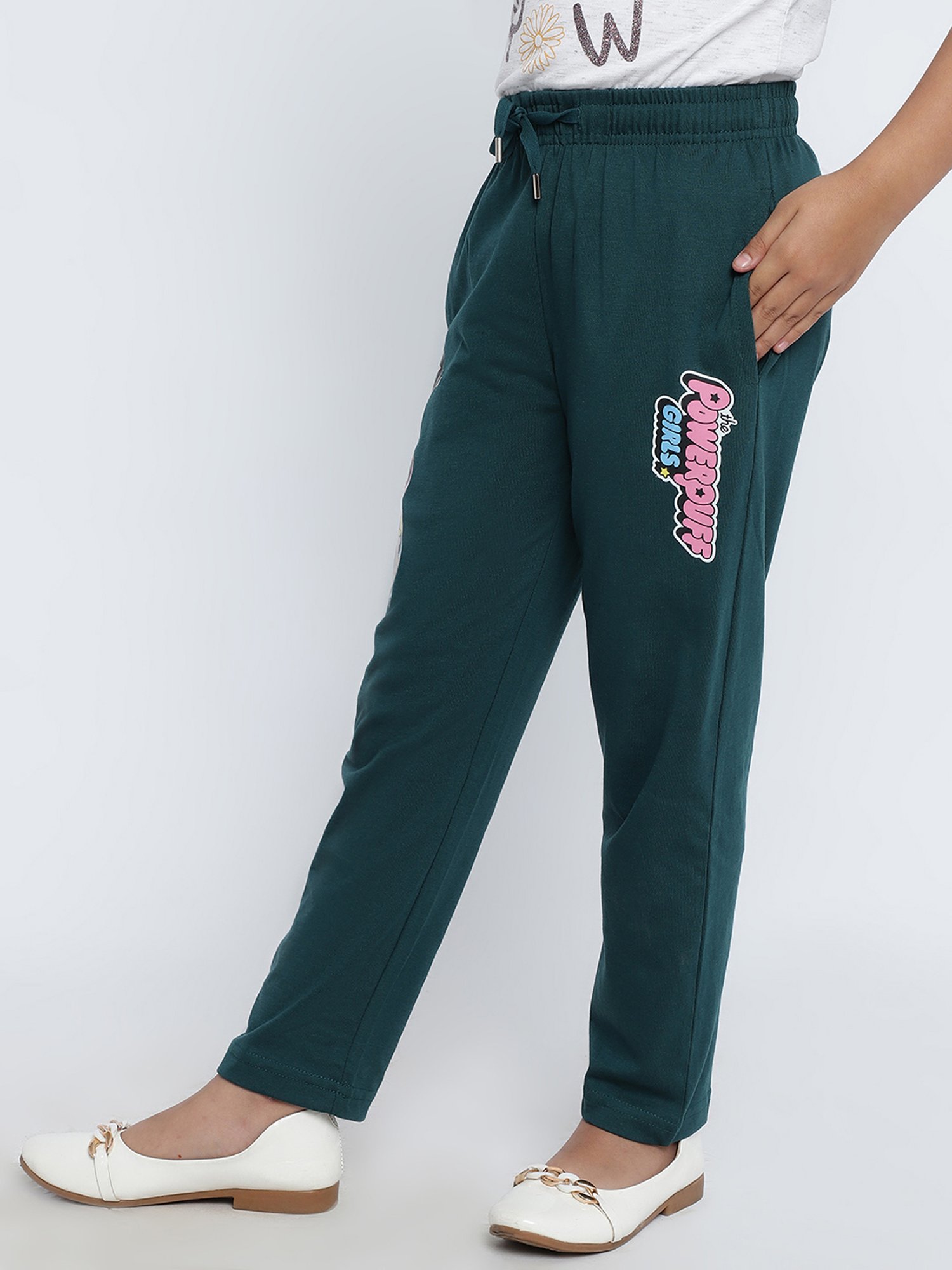 METTLE Girls Teal Powerpuff Girls Print Trackpants