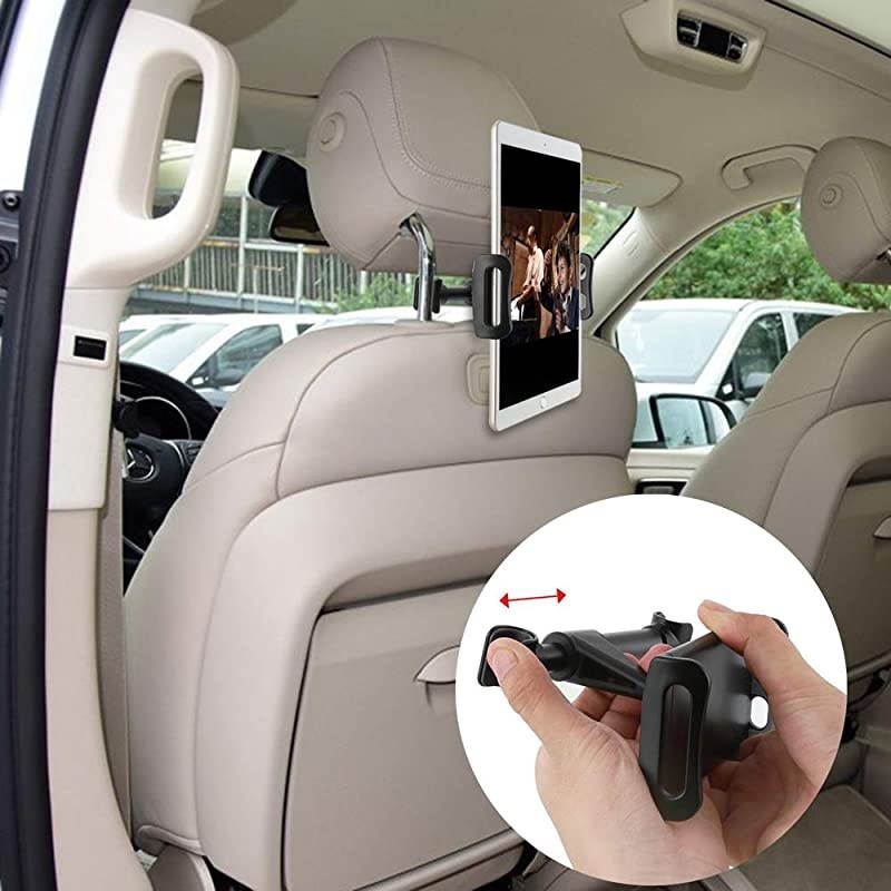 Car Headrest Mount, 360&deg;Rotated Car Headrest Bracket Tablet Headrest Holder Compatible with 4"- 11" iPhone/Samsung/iPad/Smartphones/Tablets,with 1 Free Phone Finger Ring Stand(Black)