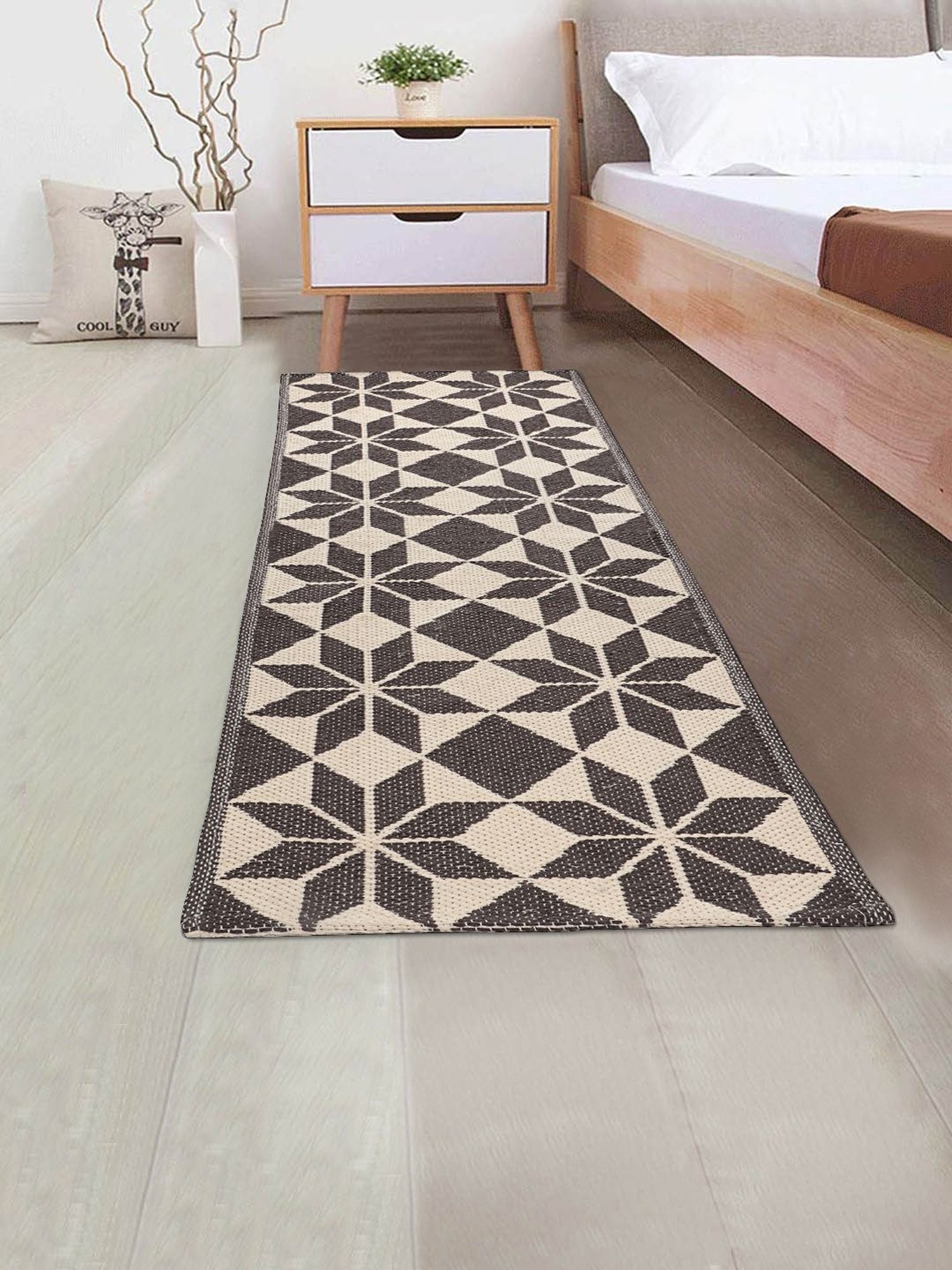 Saral Home Abstract Brown Cotton Multiuse Handwoven Rug