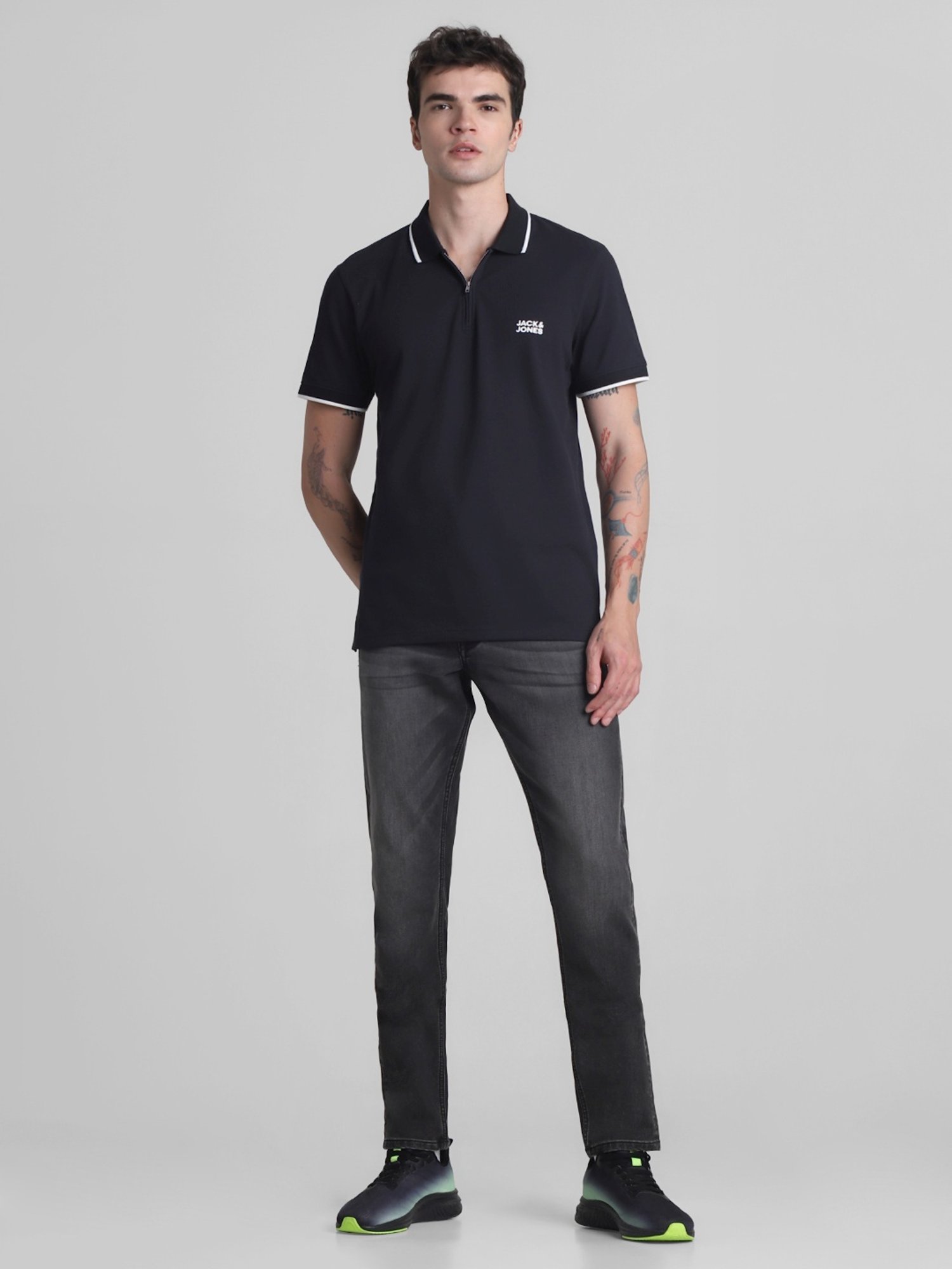 Jack & Jones Jet Black Cotton Slim Fit Polo T-Shirt