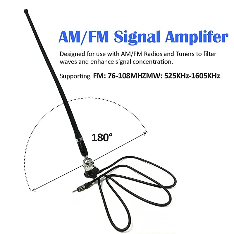 16.9 Inch Car FM AM Radio Antenna, Flexible Mast Radio FM/AM Antenna Universal Car Stereo Auto Roof Fender Radio AM FM Wing Mount Signal Aerial Antenna with Antenna Extension Cable