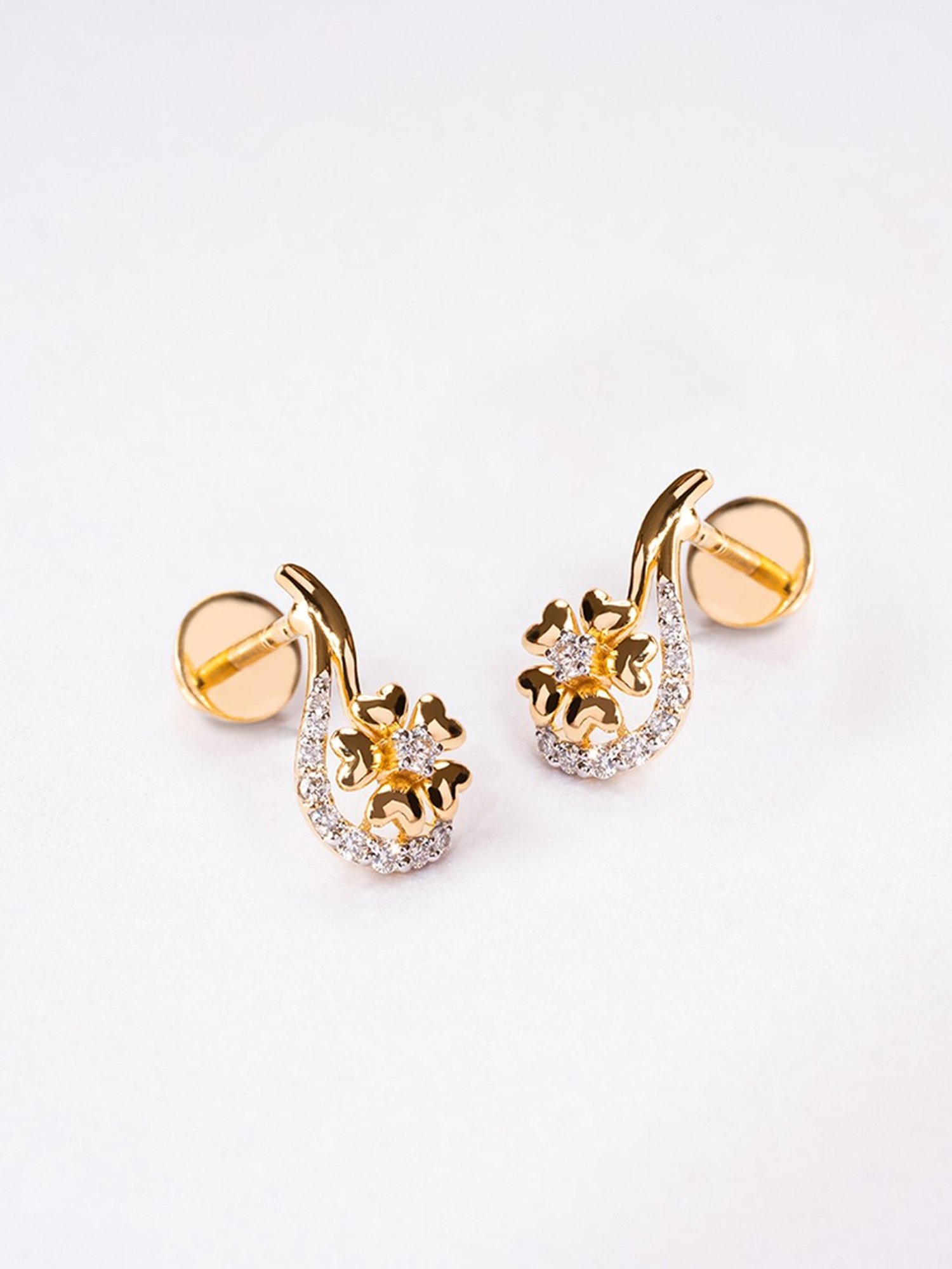 P.N.Gadgil Jewellers 14k Gold Pretty Poppies Stud Diamond Earrings For Women