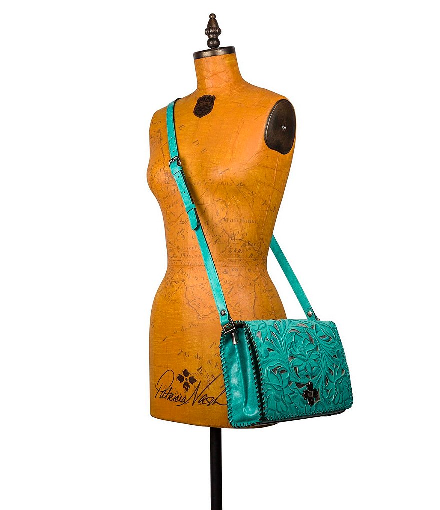 Patricia Nash Cut Out Tooling Collection Mabilia Floral Leather Flap Crossbody Bag