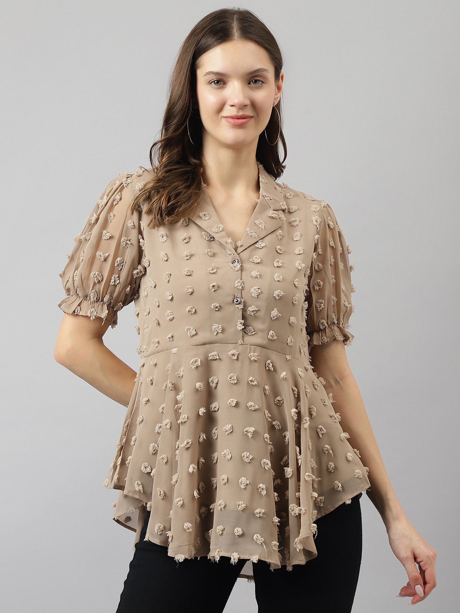 KERI PERRY Beige Self Design Top