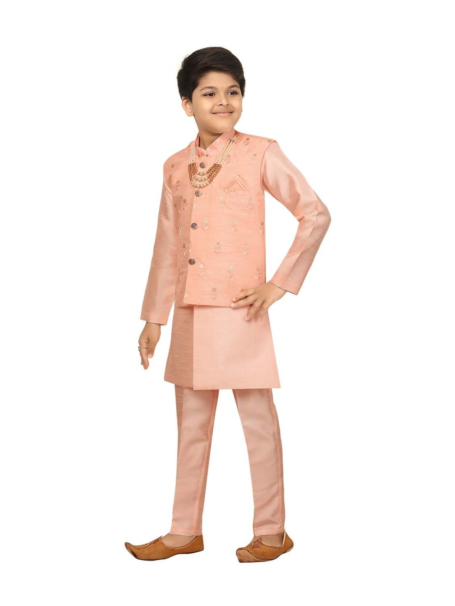Ahhaaaa Kids Baby Pink Embroidered Kurta Set