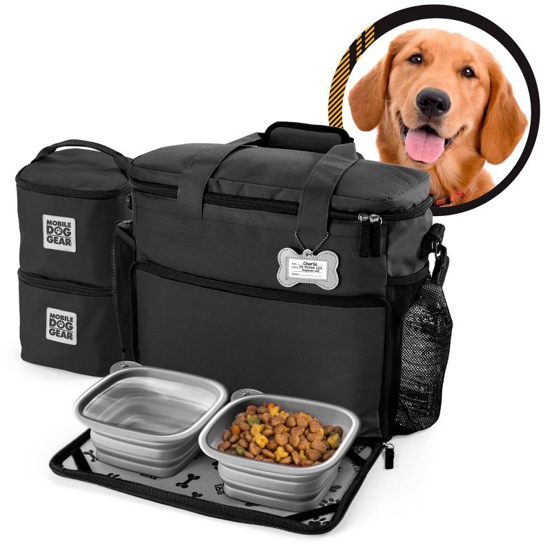 Overland Dog Gear Travel Bag - Week Away Bag for Medium & Large Dogs with 2 Food Carriers, Placemat & 2 Bowls