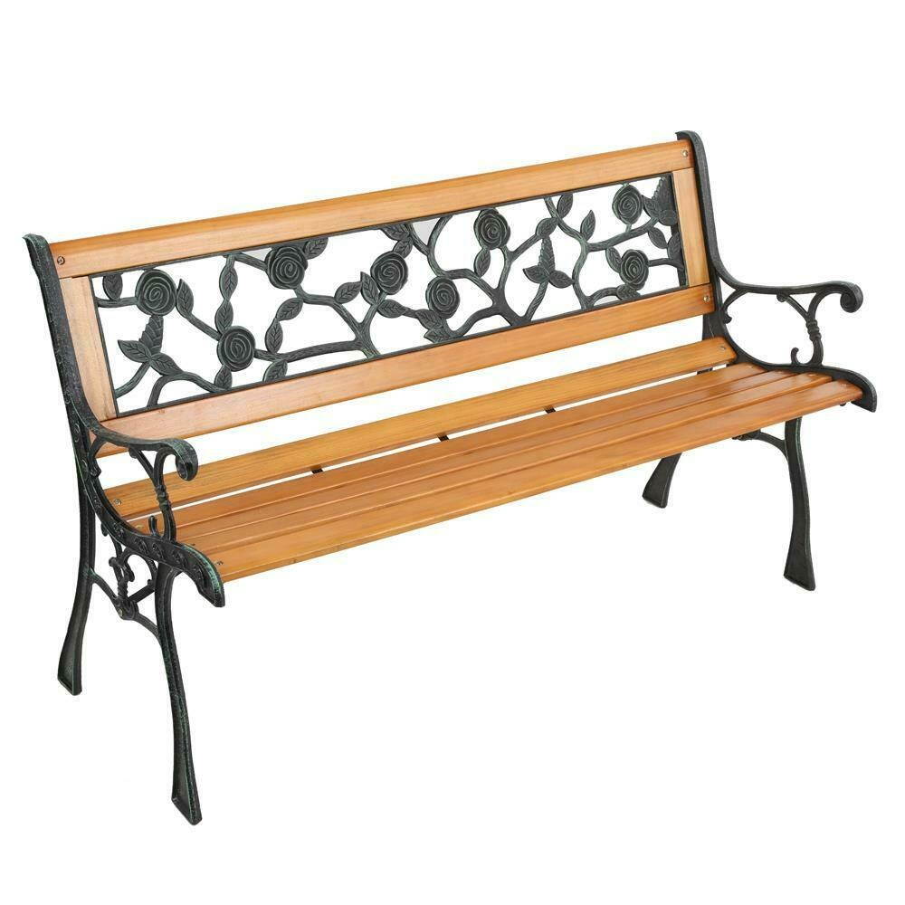 49" Po Porch Garden Bench Cast Iron Outdoor Chair Love Seat 2 Persons