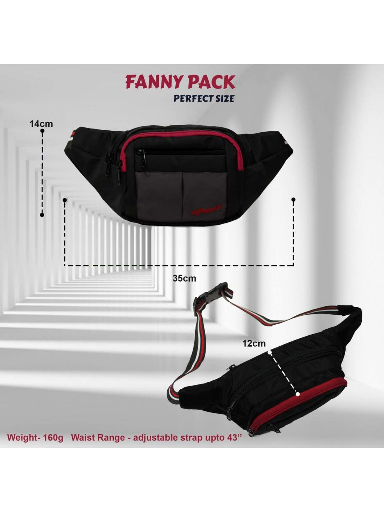 F Gear Black Solid Waist Pouch