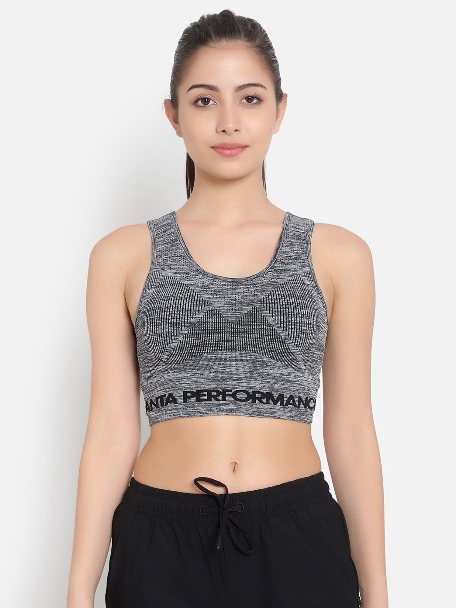 Anta Grey Printed Active Crop Tank Top