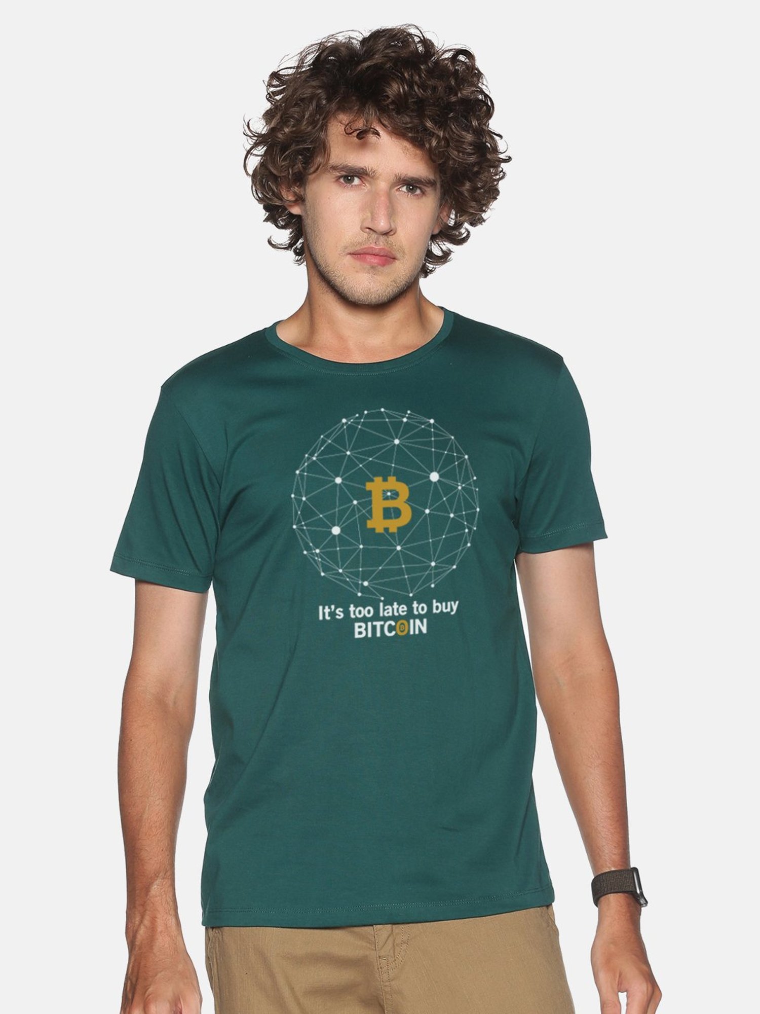 BLACK RADIO Green Slim Fit Printed Cotton Crew T-Shirt