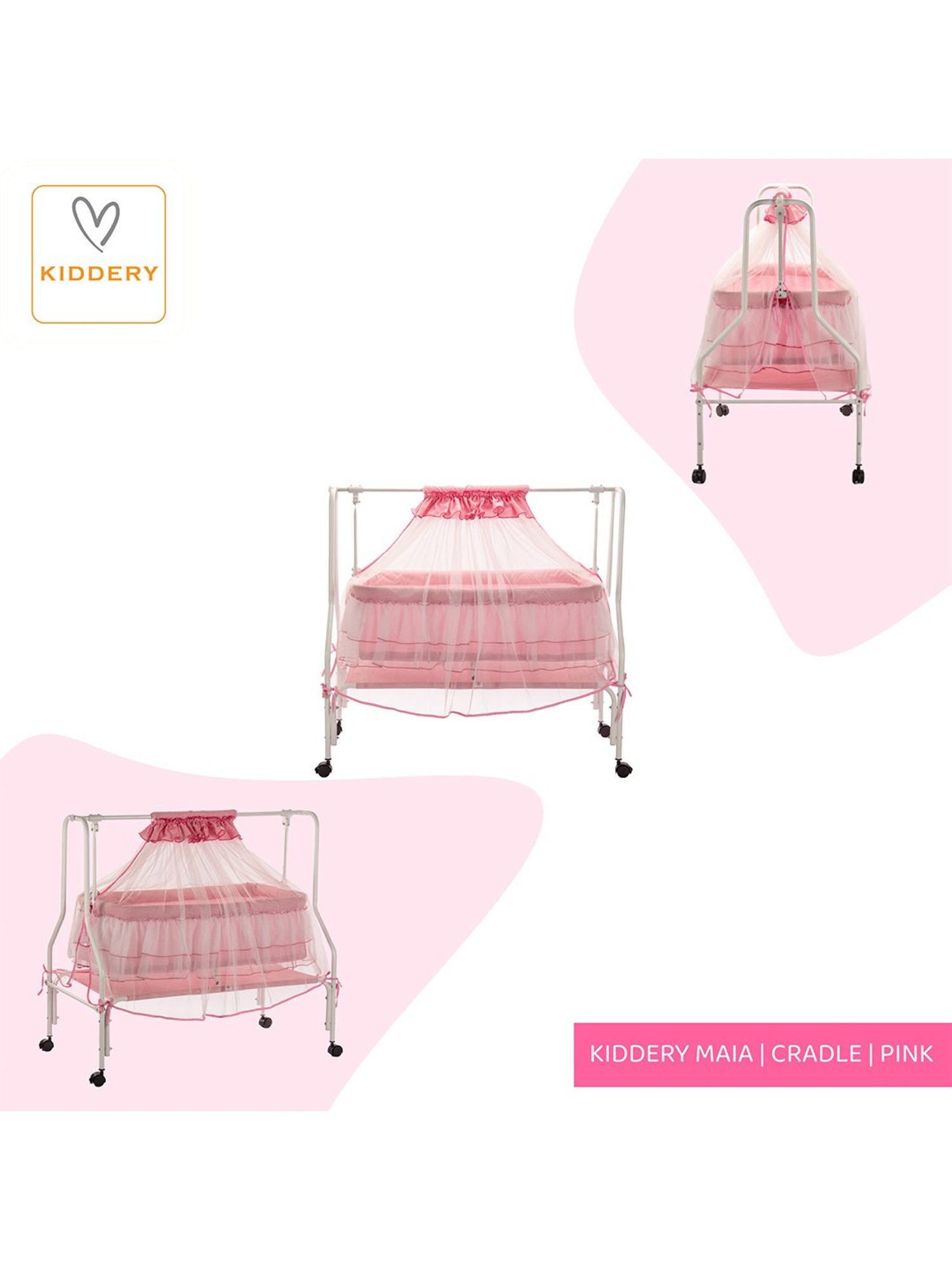Kiddery Pink Baby Cradle with Mosquito Protection Net (Age 0-8 Months)