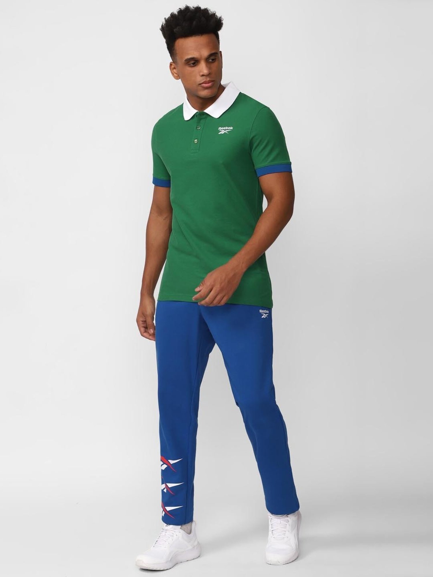 Reebok Green Slim Fit Printed Polo T-Shirt