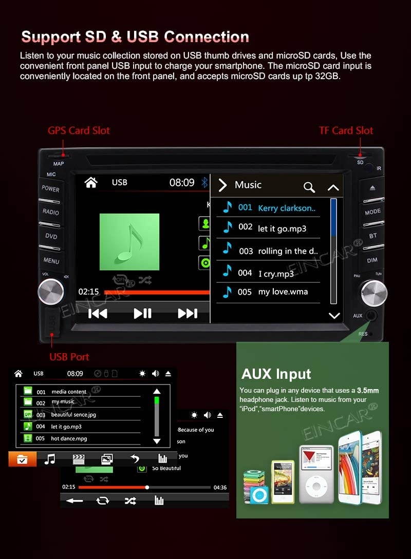 2 Din Car Stereo with Touch Screen Bluetooth Car Radio in Dash Headunit DVD CD Player Double Din Car Radio Receiver with GPS Map Card/Backup Camera/AM FM RDS/Steering Wheel Control/Remote Control/USB