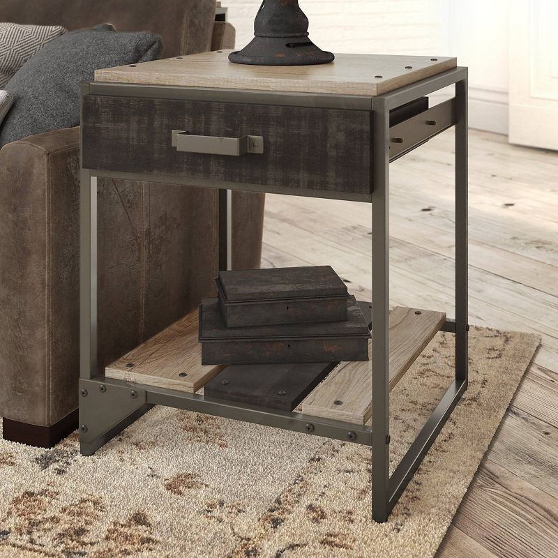 Refinery End Table with Drawer Rustic Gray/Charred Wood - Bush Furniture