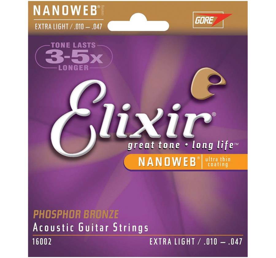 Elixir 16002 Phosphor Bronze Ultra Thin NanoWeb Extra Light Acoustic Guitar Strings (10
