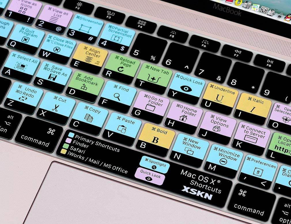XSKN Mac OS X Shortcut Silicone Keyboard Skin Cover for MacBook 12 inch with Retina Display 2015 Version, US Layout