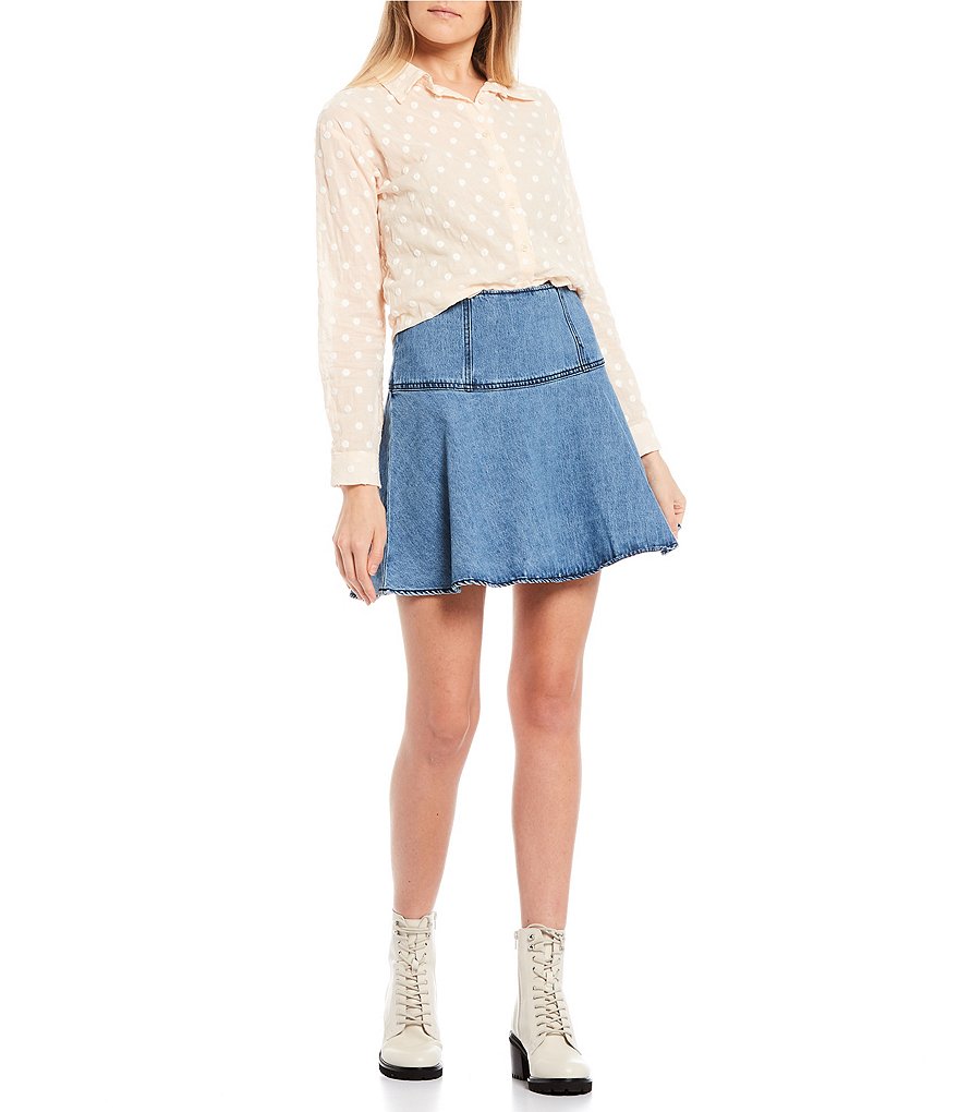Copper Key High Rise Denim Skater Skirt