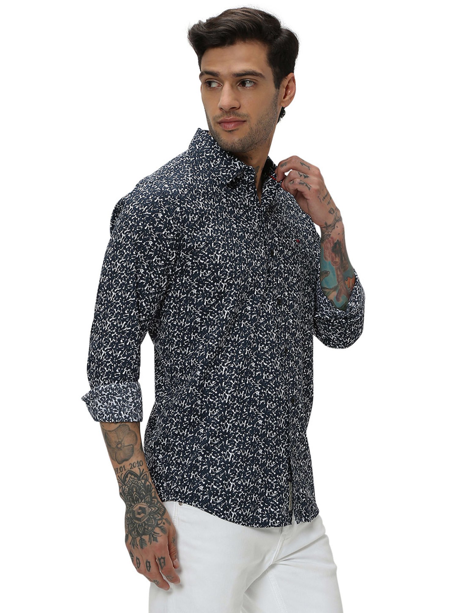 Mufti Navy Slim Fit Printed Shirt