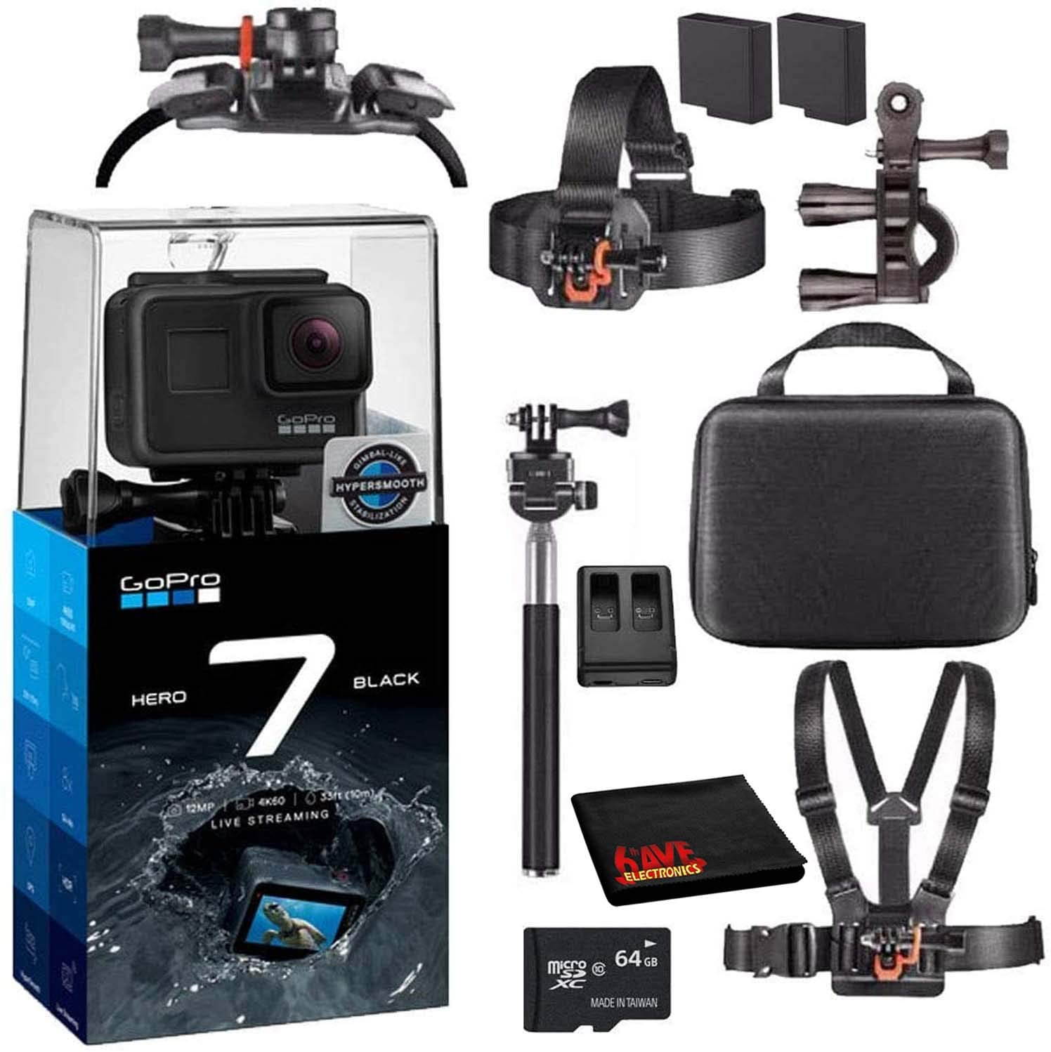 GoPro HERO7 Hero 7 Waterproof Digital Action Camera with 64GB microSD Card Advanced Bundle (Black)