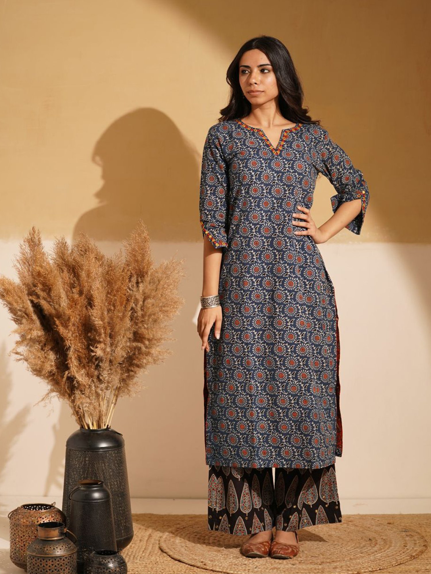 Love Chic Indigo Blue Ajrakh Cotton Straight Kurta