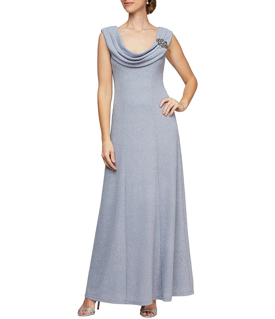 Jkara Chiffon Popover Beaded V-Neck 3/4 Capelet Sleeve Gown