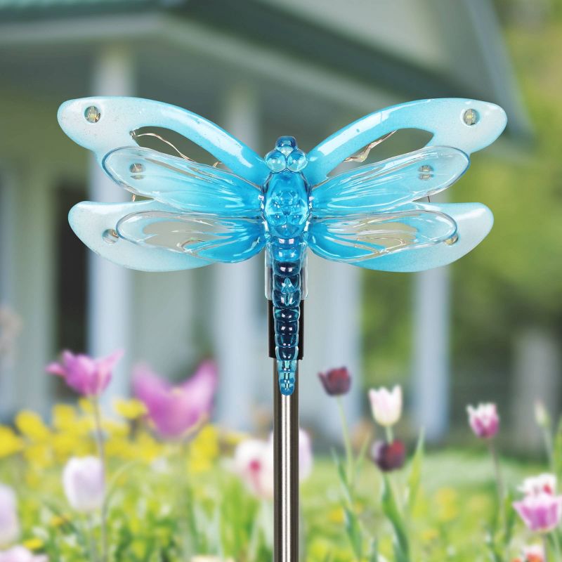 33.85" Metal and Acrylic Solar Dragonfly Stake Blue - Exhart