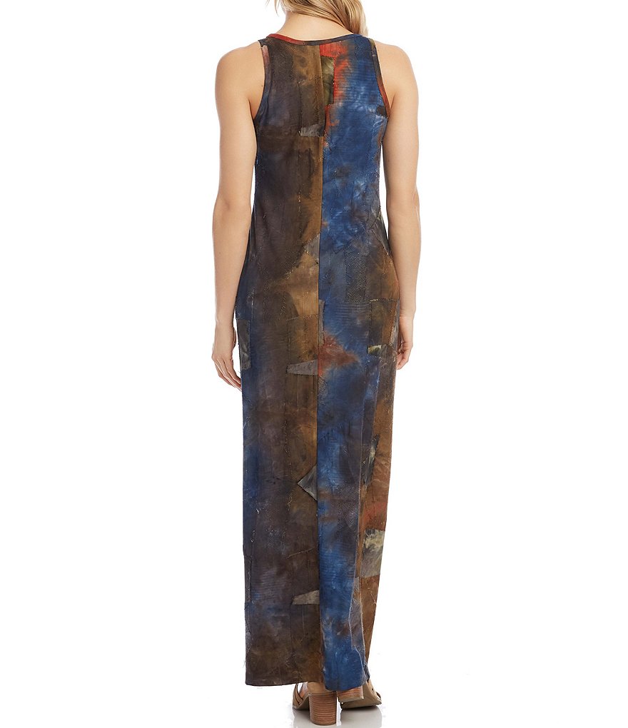 Karen Kane Sleeveless Tie-Dye V-Neck Side Slit Maxi Dress