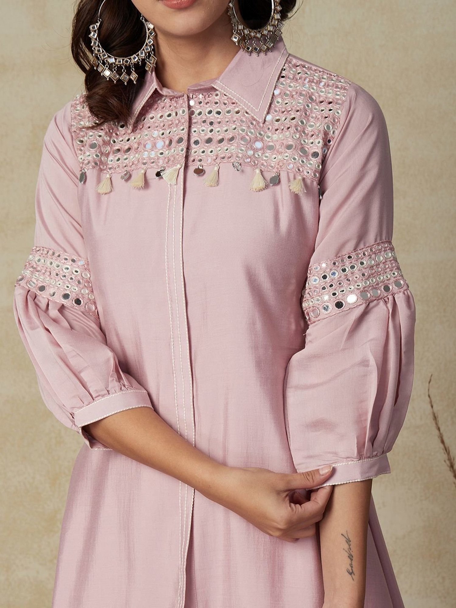 Fashor Pink Embellished Kurti Pant Set