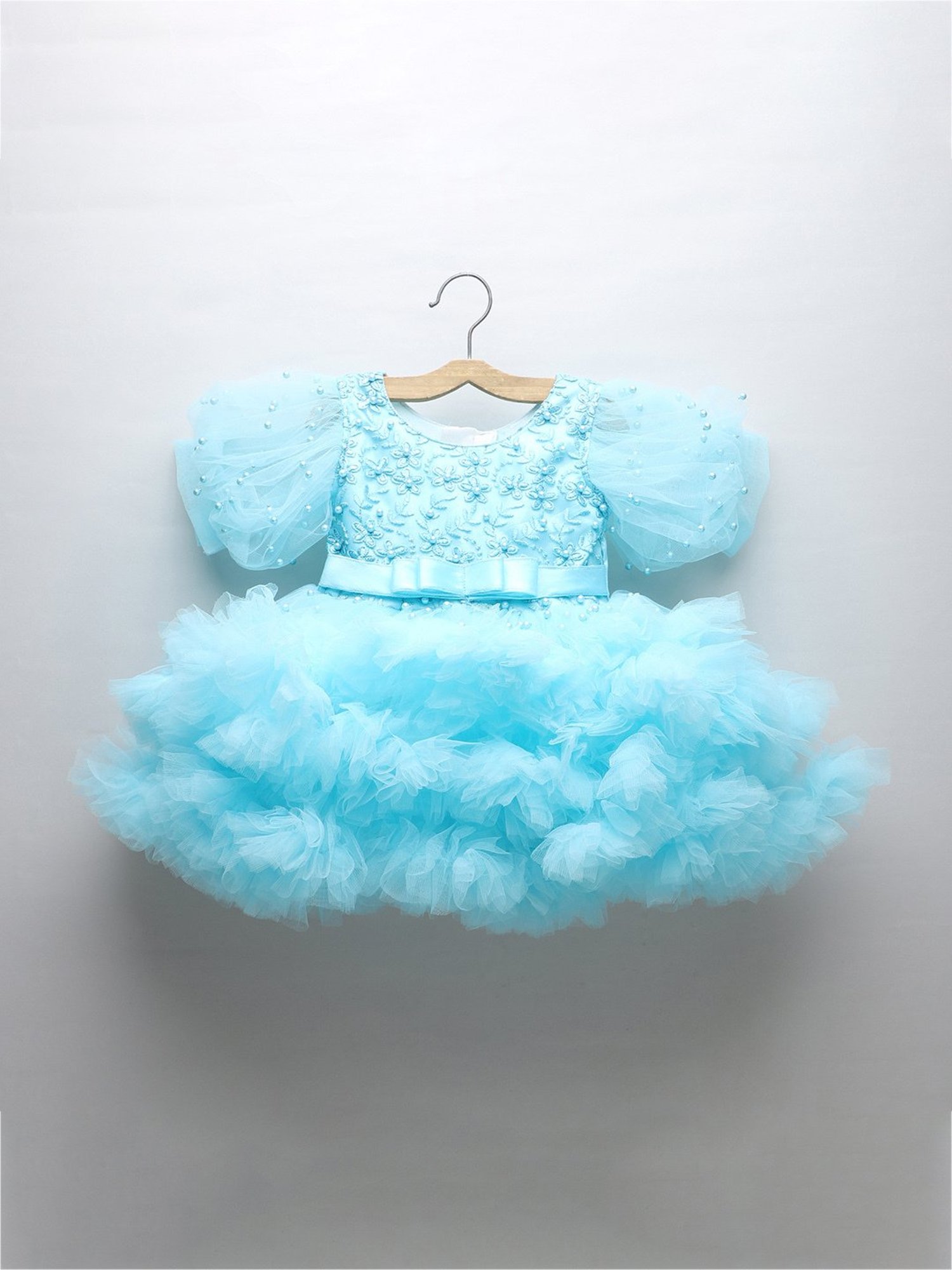 Many Frocks Kids Blue Embroidered Dress