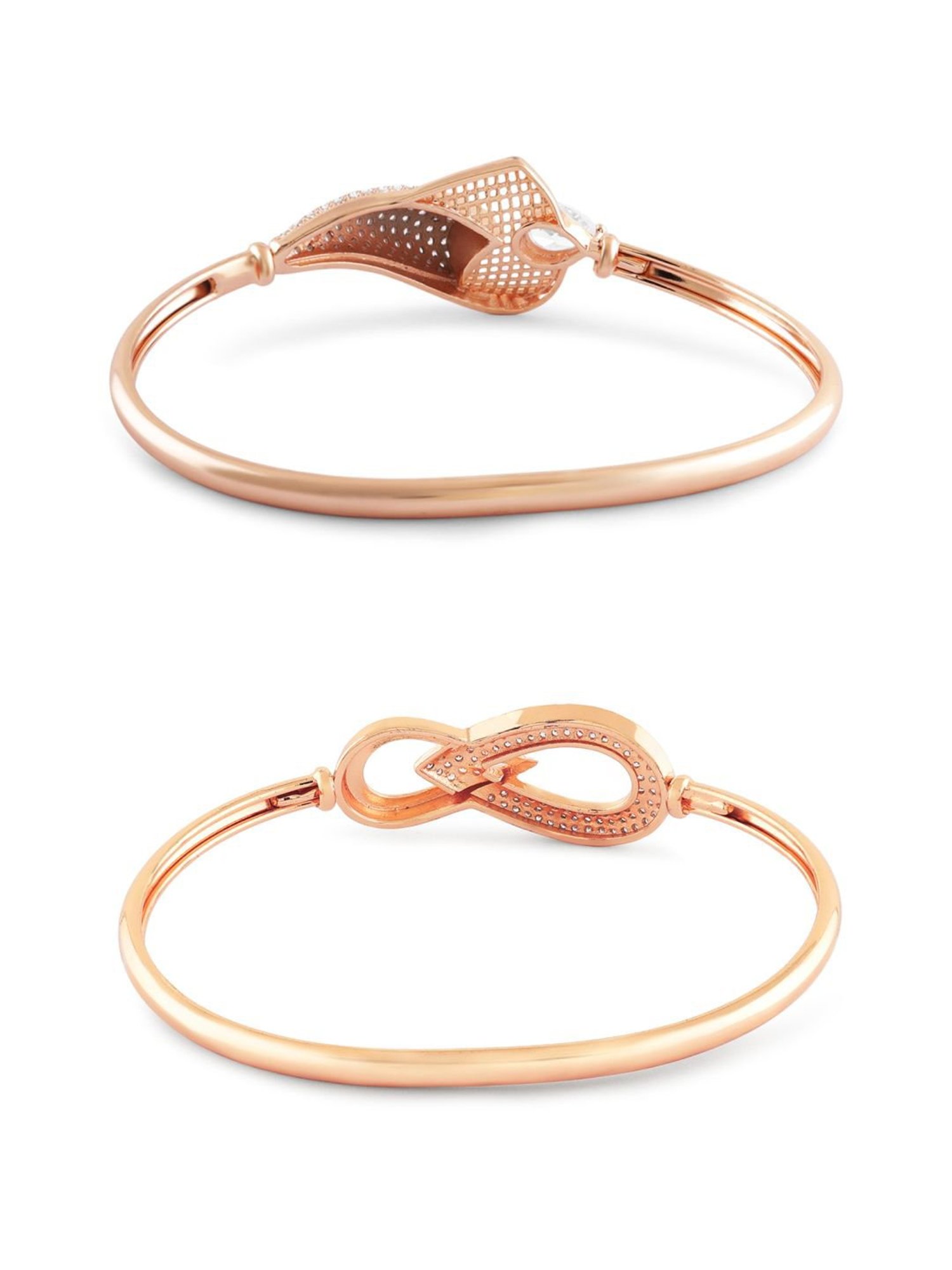 Zaveri Pearls Set of 2 Rose Gold Tone Contemporary Cubic Zirconia Brass Kada Bracelet-ZPFK17975