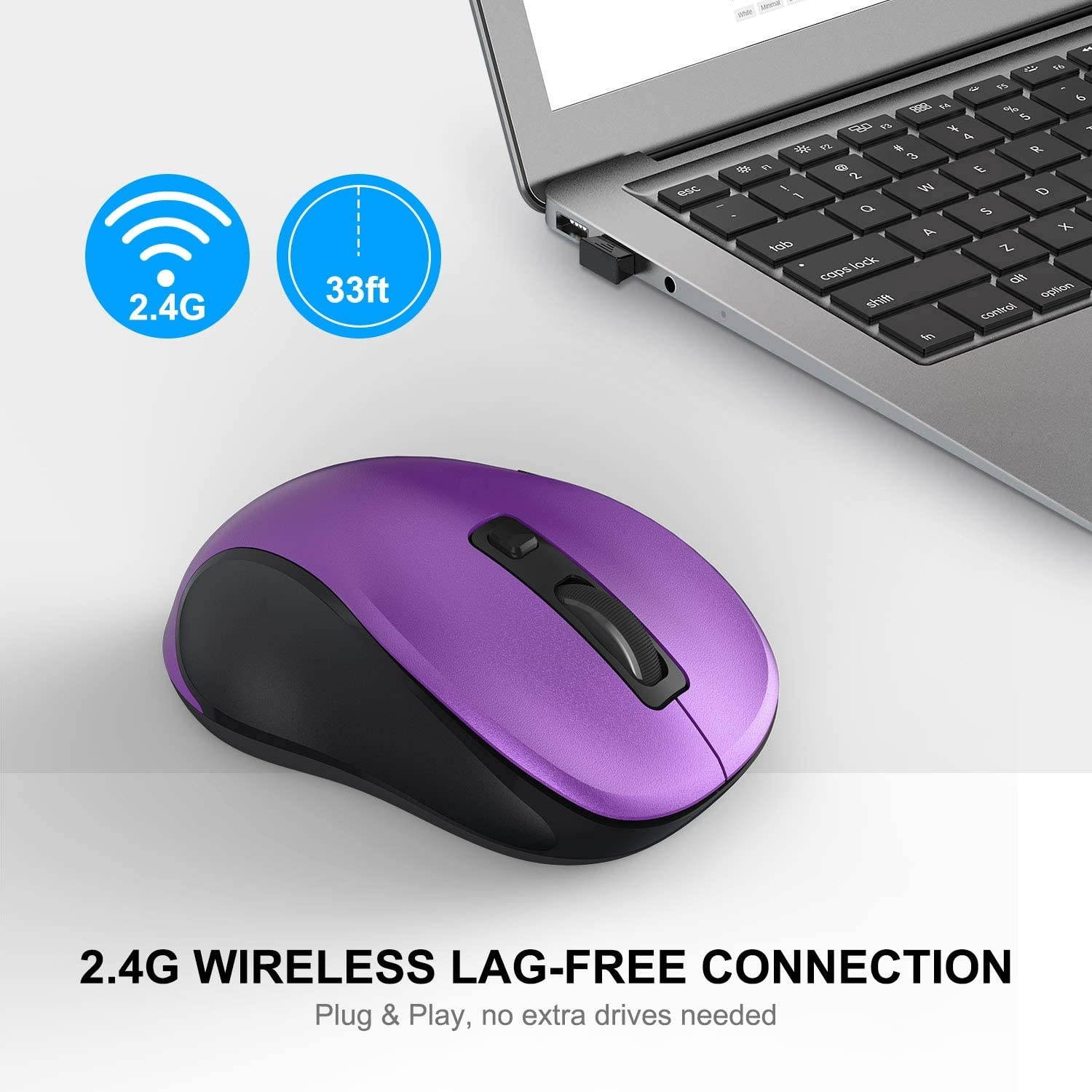 Wireless Mouse WISFOX 2.4G Wireless Optical Laptop Mouse with USB Nano Receiver 3 Adjustable DPI Levels and 6 Buttons Power On-Off Switch Mouse Wireless Ergonomic Mouse for Work Study Sport Fan