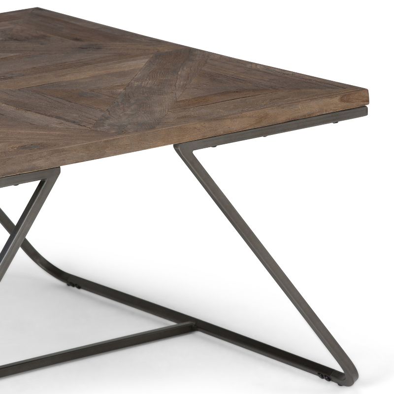 34" Camilla Solid Aged Elm Wood Square Coffee Table Distressed Java Brown Wood Inlay - WyndenHall