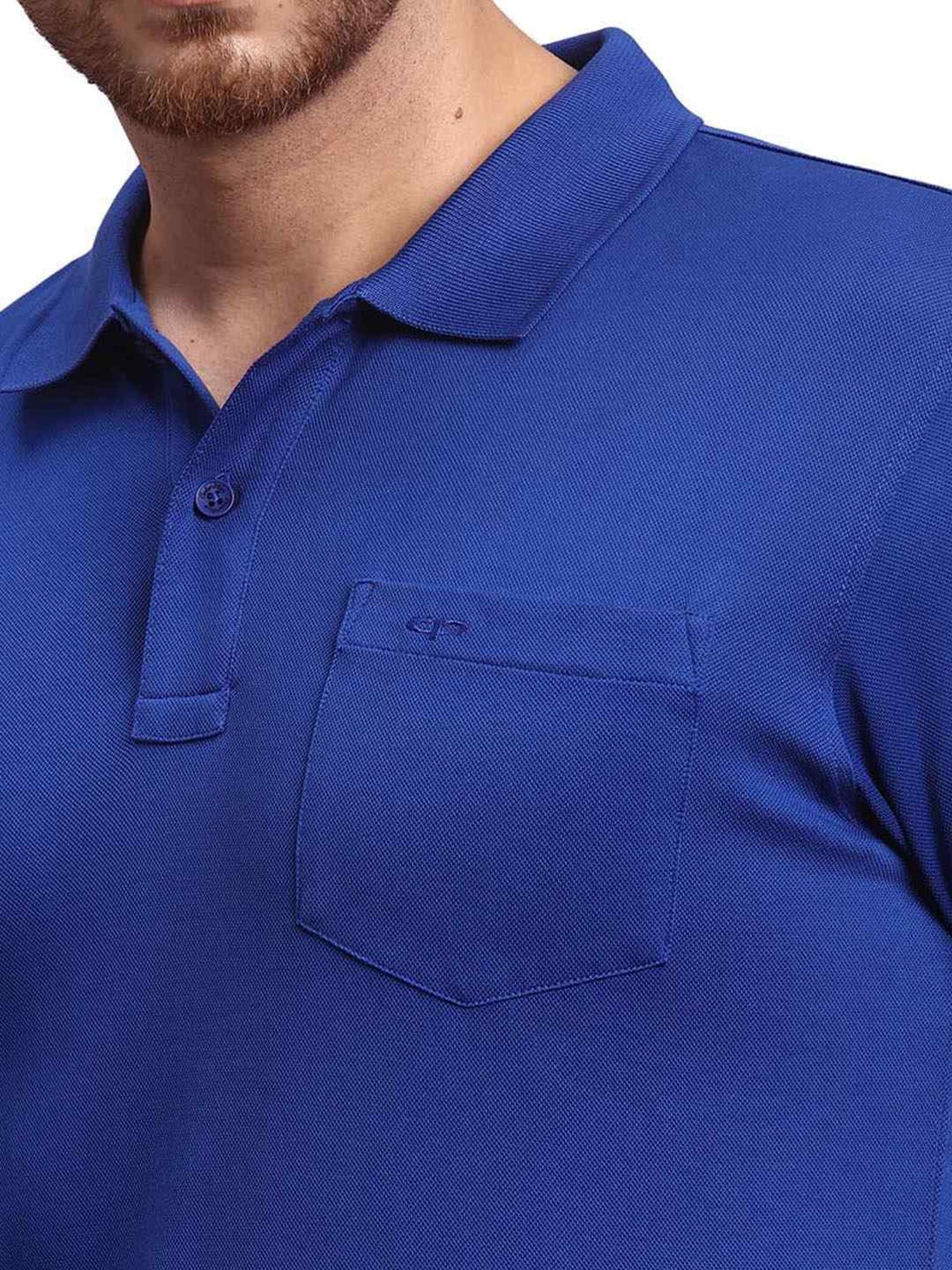 ColorPlus Blue Cotton Regular Fit Polo T-Shirt