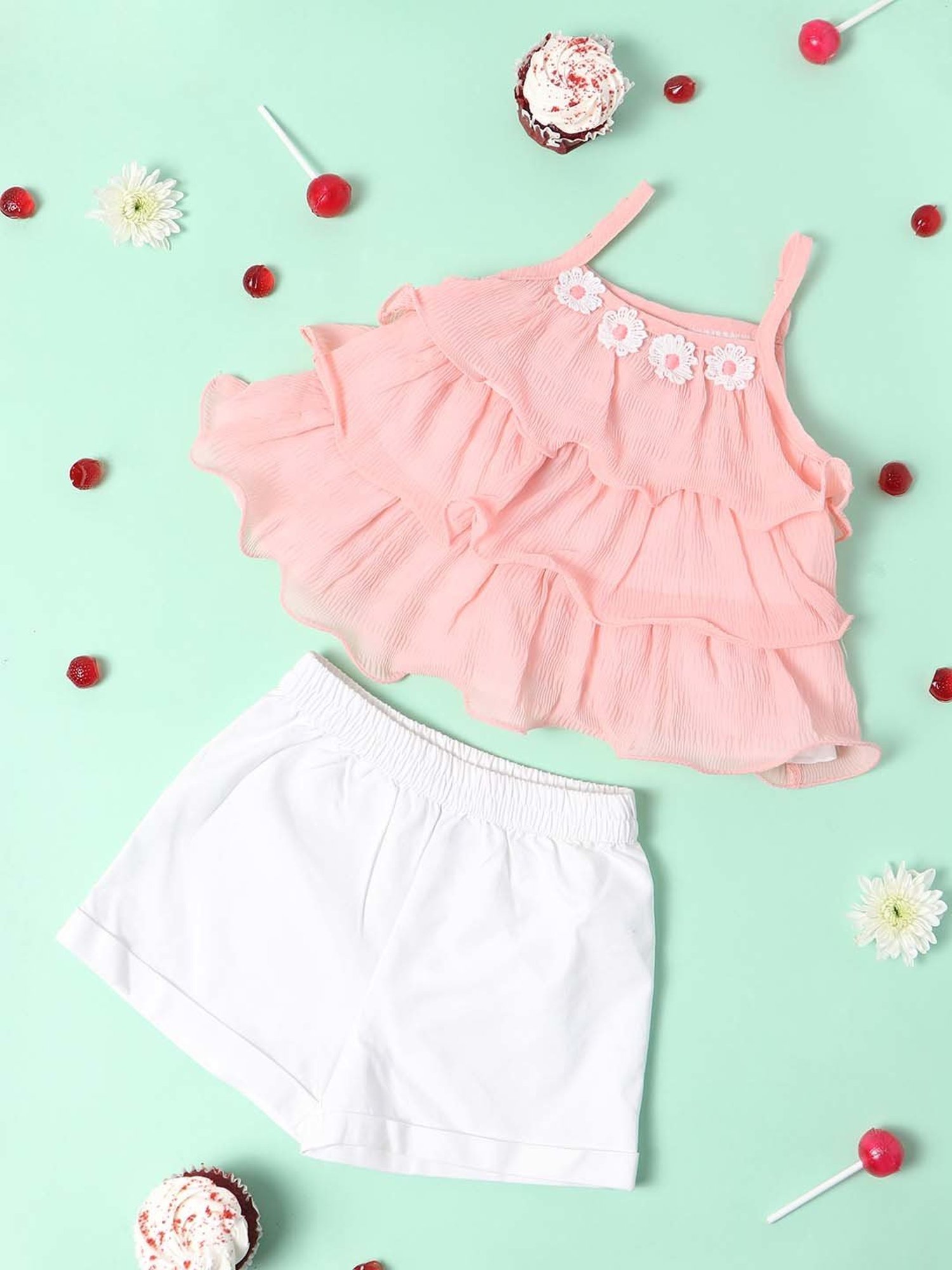 Nauti Nati Kids Peach & White Applique Top with Shorts