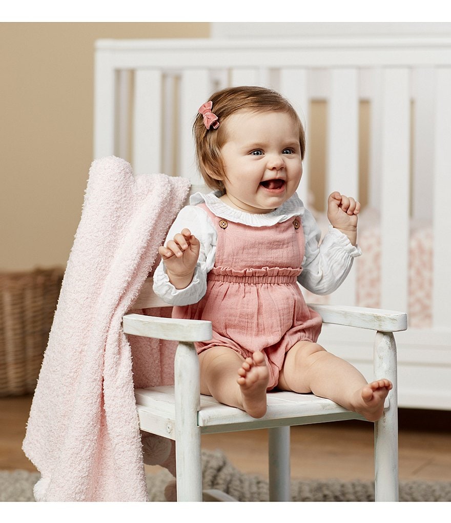 Mud Pie Baby Girls 3-12 Months Long Sleeve Ruffle Collar Top & Gauze Shortall Set