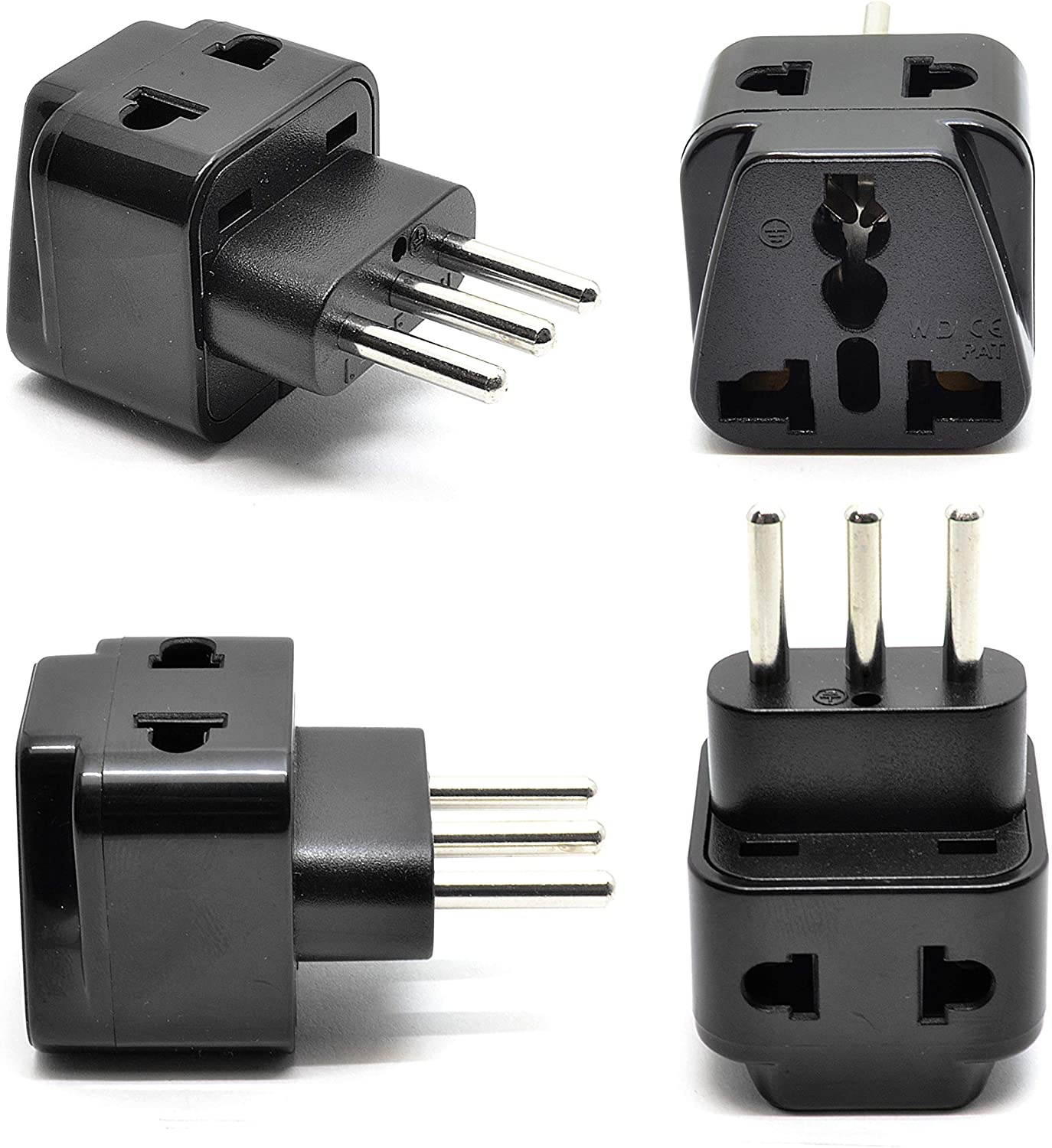 Italy, Chile Power Plug Adapter by OREI, 2 in 1 USA Grounded Connection - Universal Socket - Type L - 4 Pack - Perfect for Cell Phones, Laptops, Chargers & More