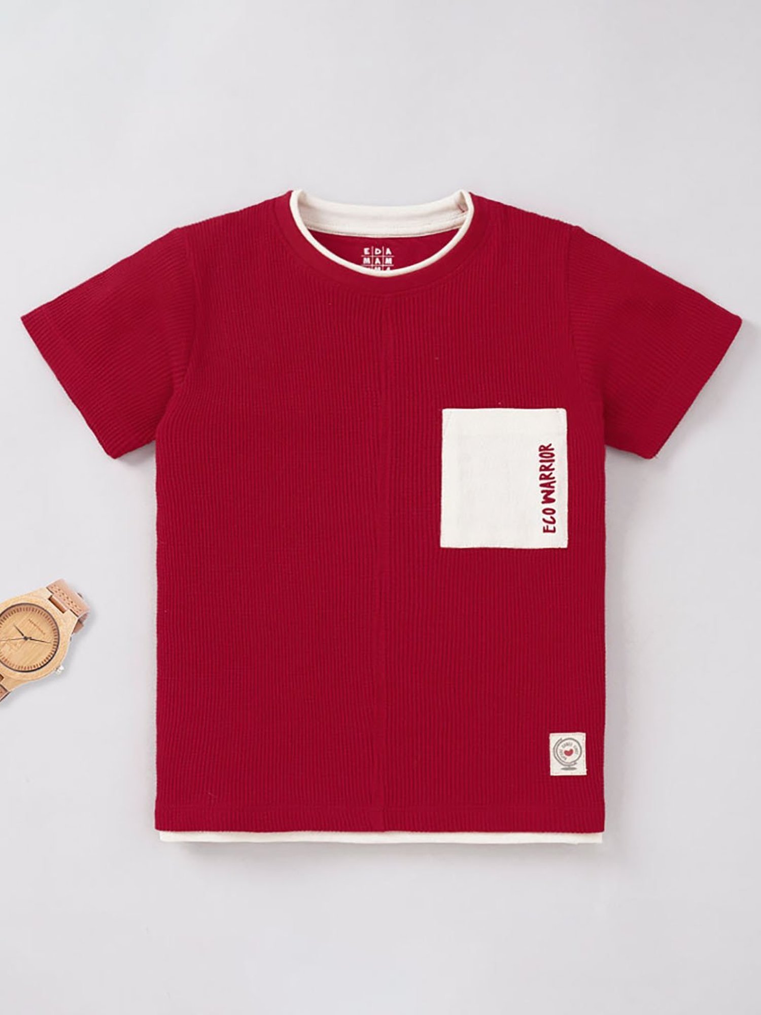 Ed-a-Mamma Kids Dark Pink Solid T-Shirt