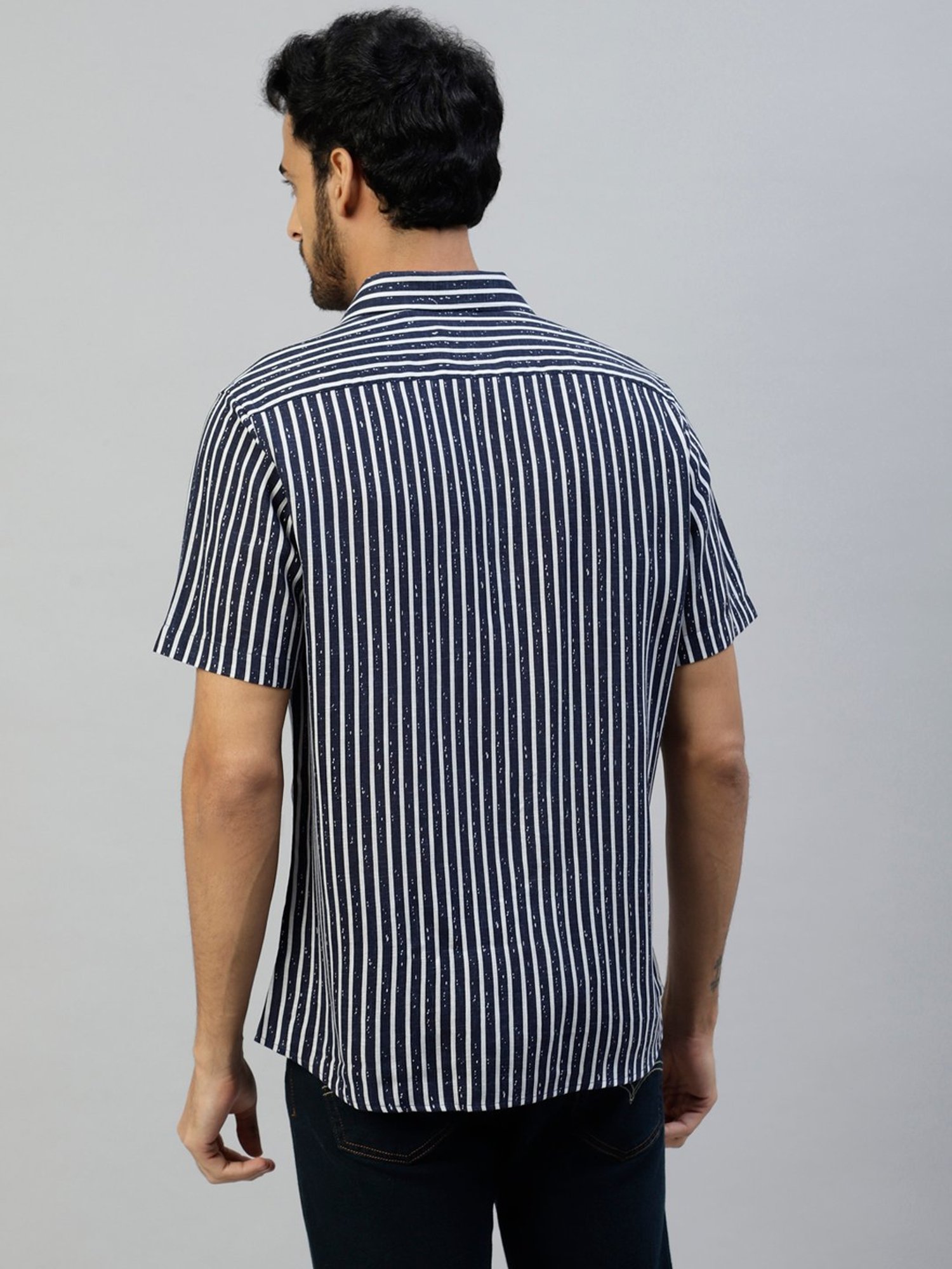 Don Vino Blue & White Regular Fit Striped Cotton Shirt