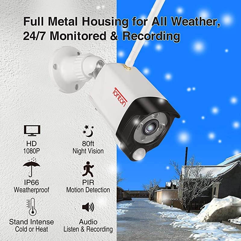 Audio Record]  1080P Home Security Camera System Wireless,4CH Full HD 1080P Network WiFi NVR with 1TB HDD and 4PCS 2MP Outdoor Bullet IP Cameras,Motion Alerts with Snapshot,True Plug and Play