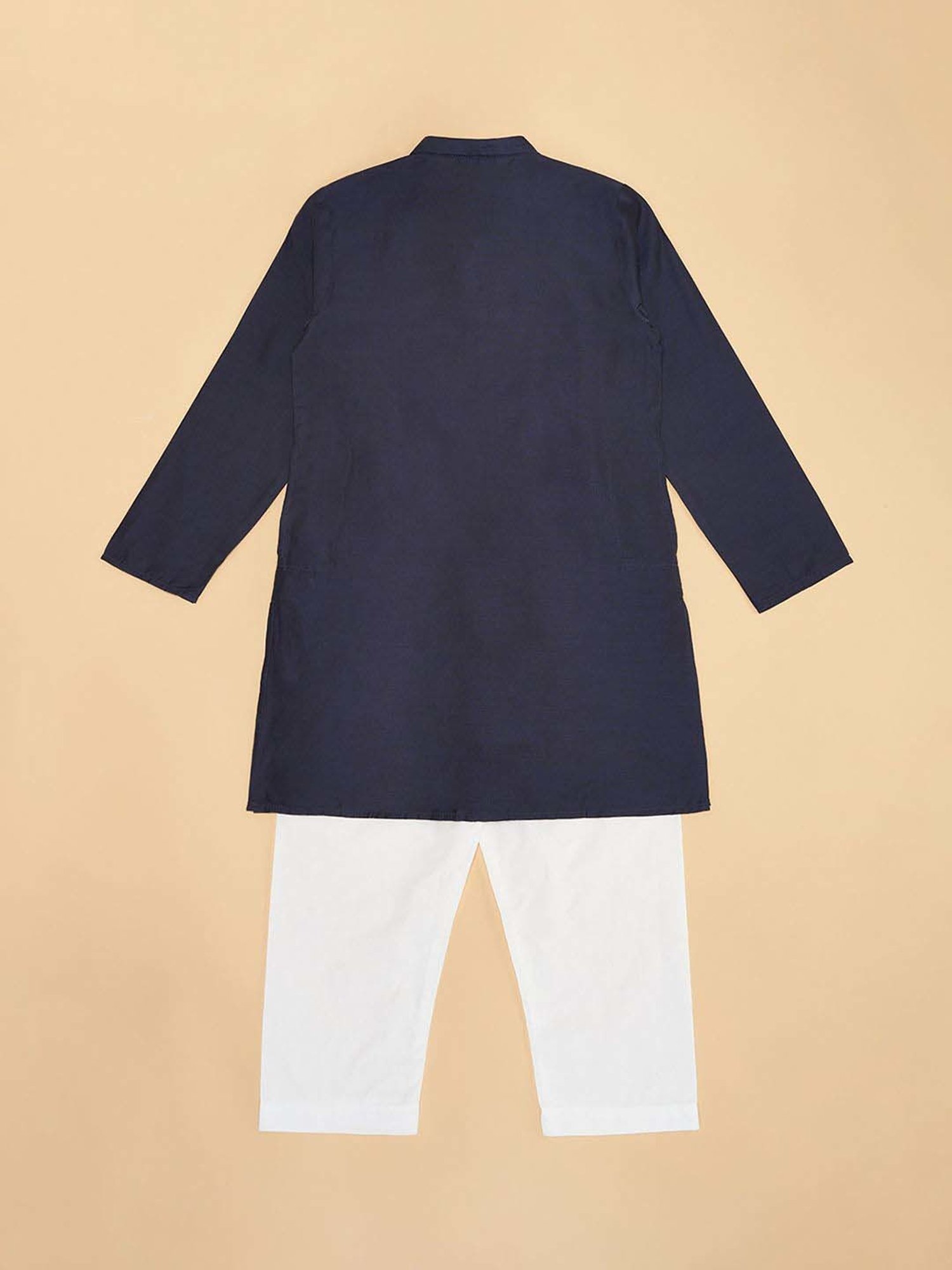 Indus Route by Pantaloons Boys Midnight Navy Solid Full Sleeves Kurta Sets