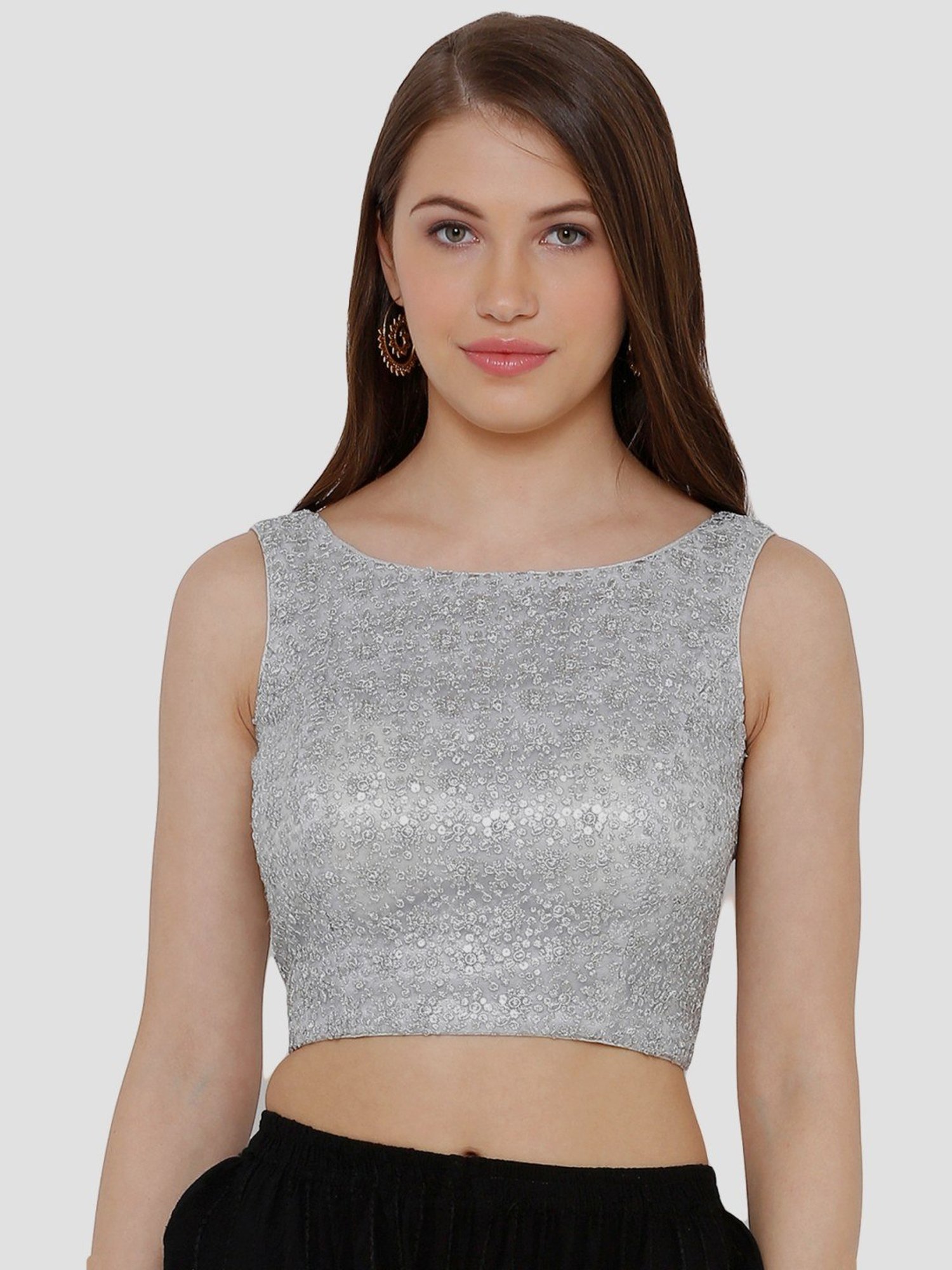 Salwar Studio Silver Embellished Readymade Blouse