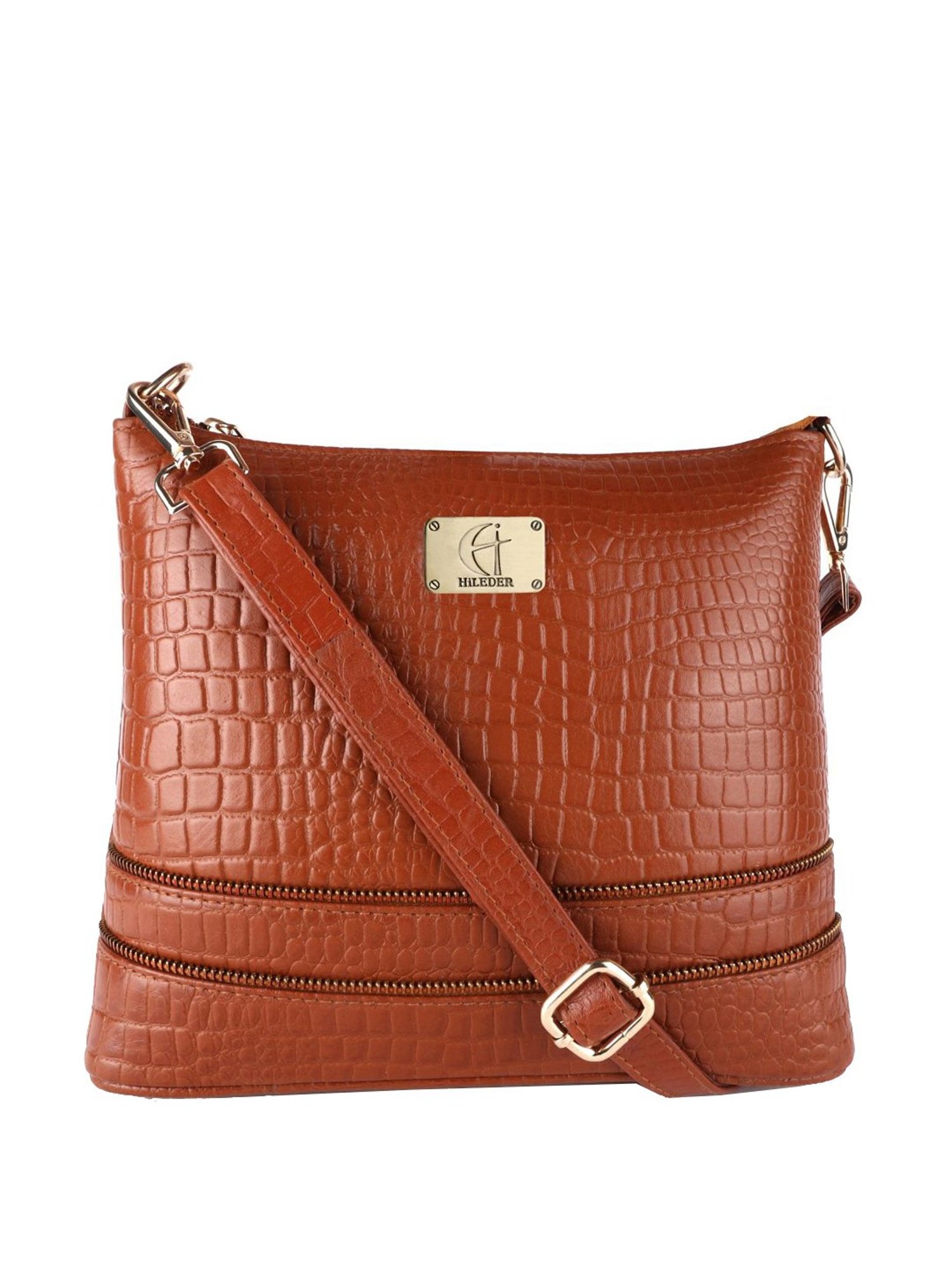 HiLEDER Tan Textured Medium Sling Handbag