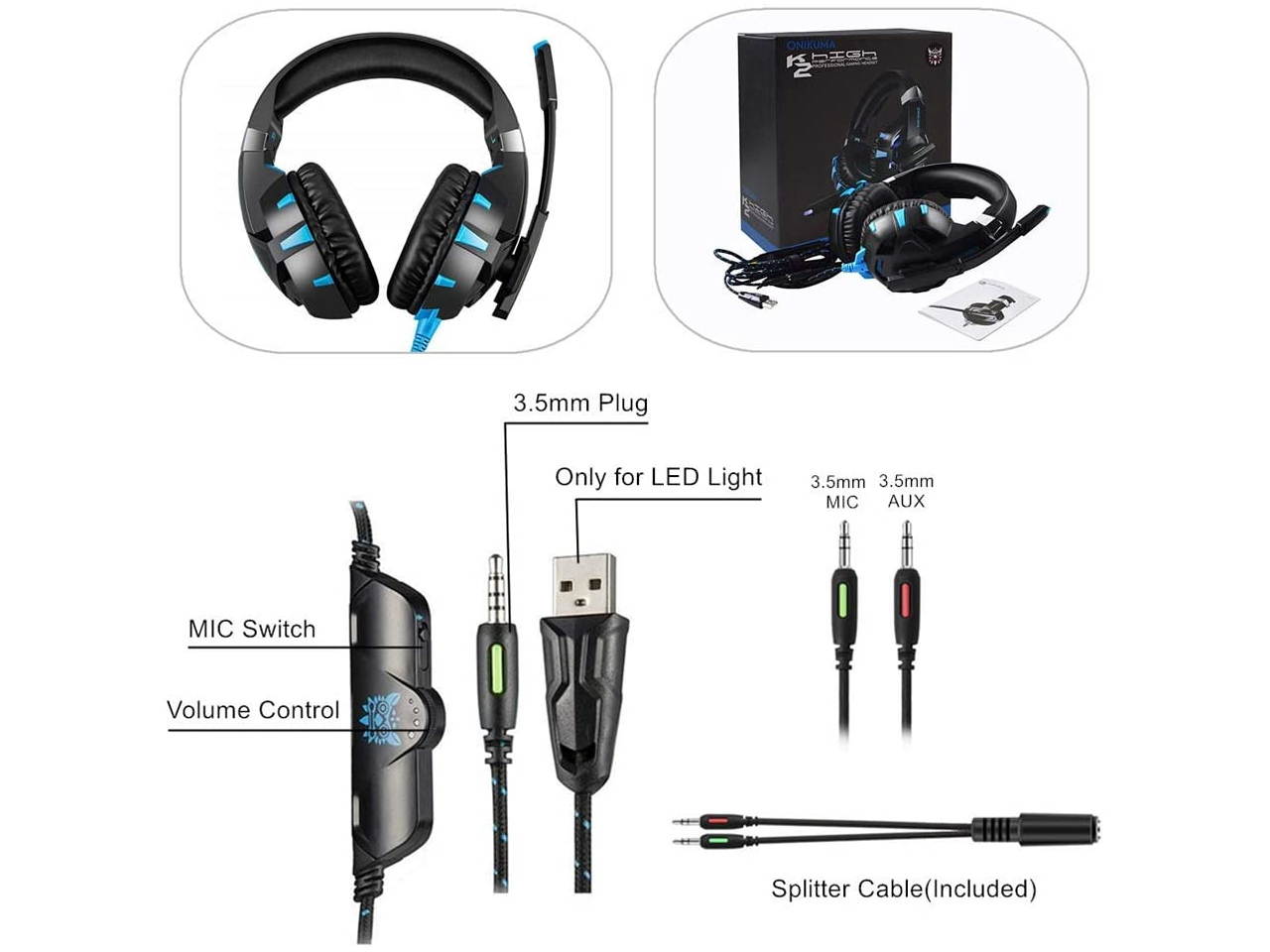 Gaming Headset Xbox One Headset PS4 Headset with Crystal Clear Mic & LED Light, Compatible with PC, PS4, Xbox One Controller